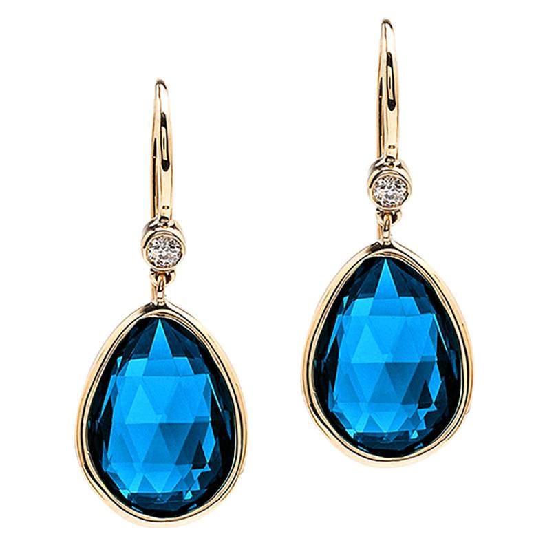 Goshwara London Blue Topaz Pear Shape with Diamonds on Wire Earrings