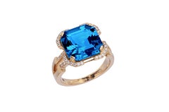 Goshwara London Blue Topaz Square Emerald Cut with Diamonds Ring