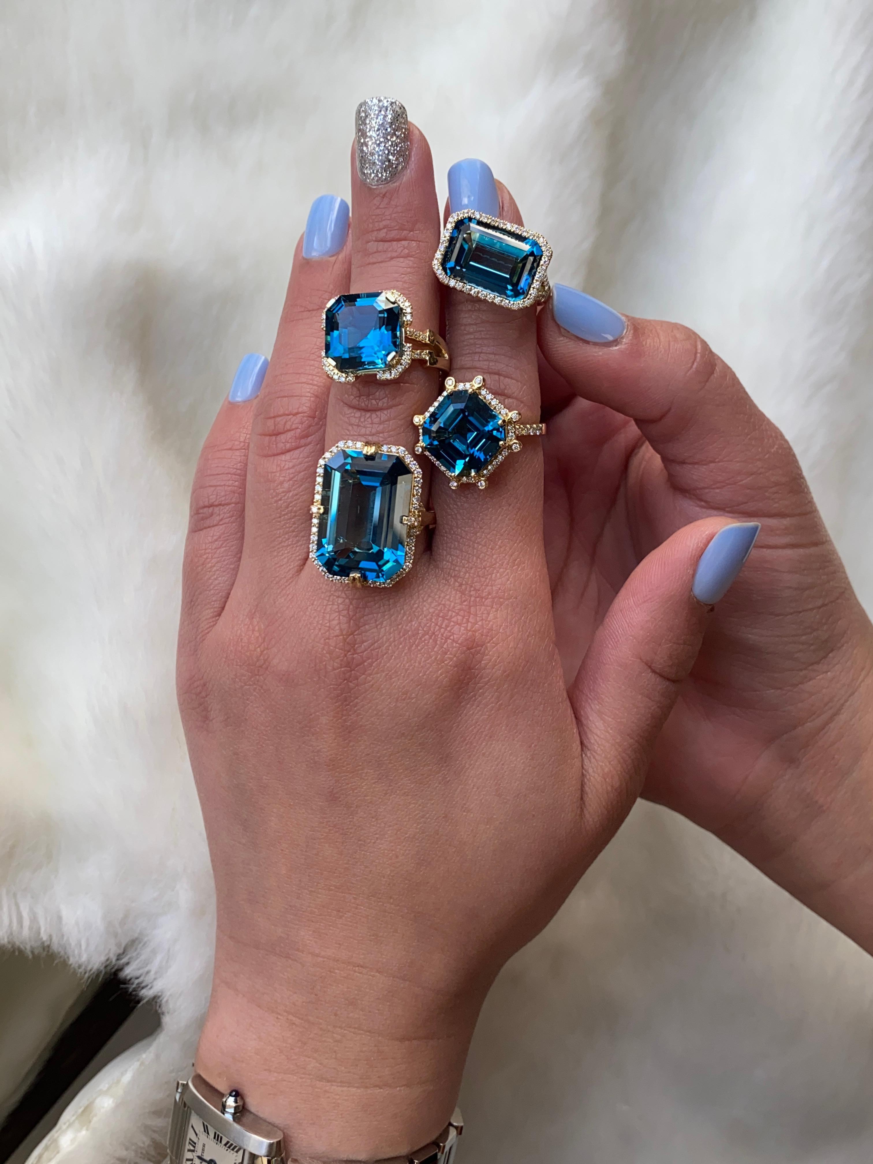 Women's Goshwara London Blue Topaz Square Emerald Cut with Diamonds Ring For Sale