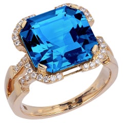 Goshwara London Blue Topaz Square Emerald Cut with Diamonds Ring