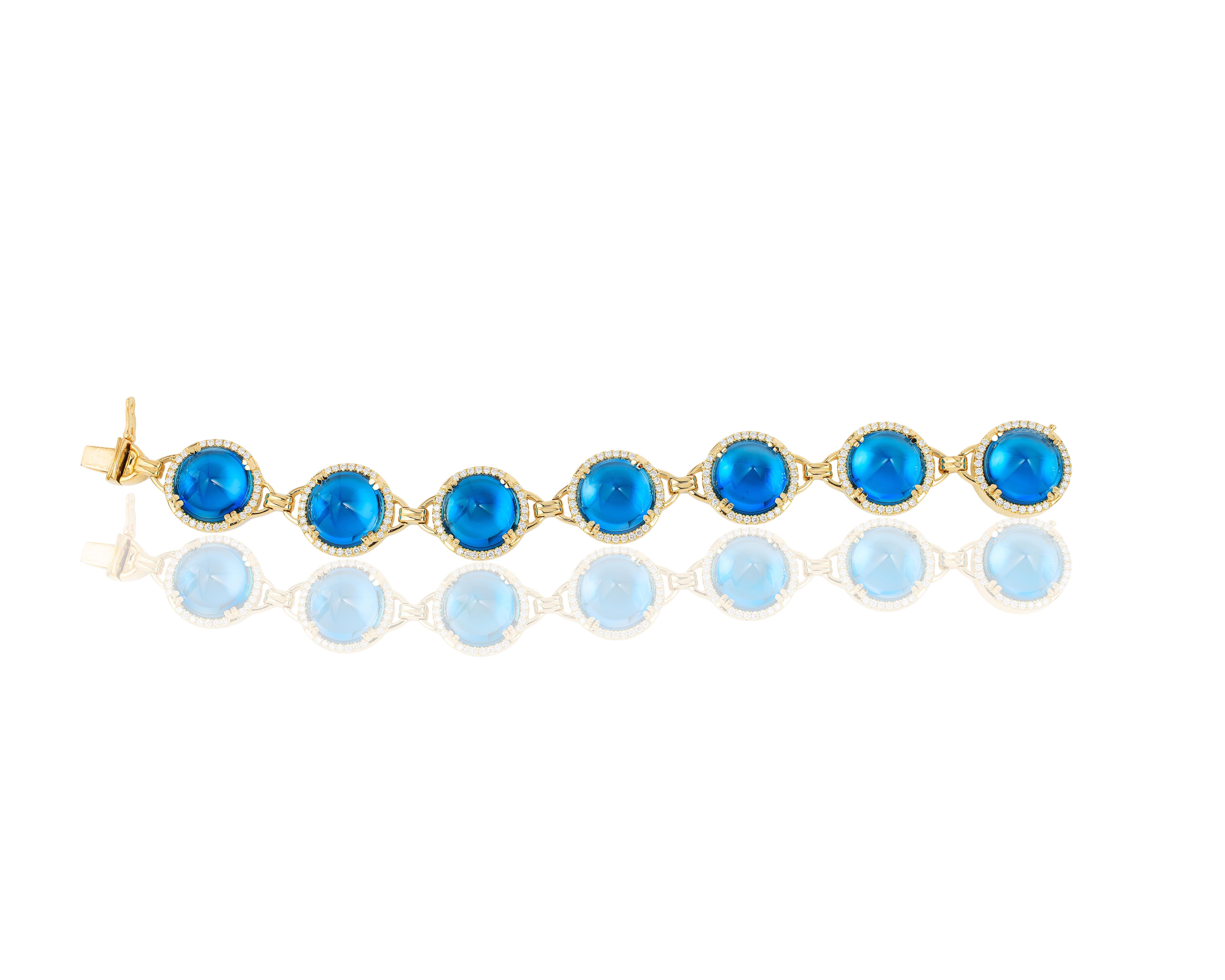 Goshwara London Blauer Topas Zuckerhut- und Diamantarmband mit Zuckerhut-Schliff (Kegel-Cabochon)