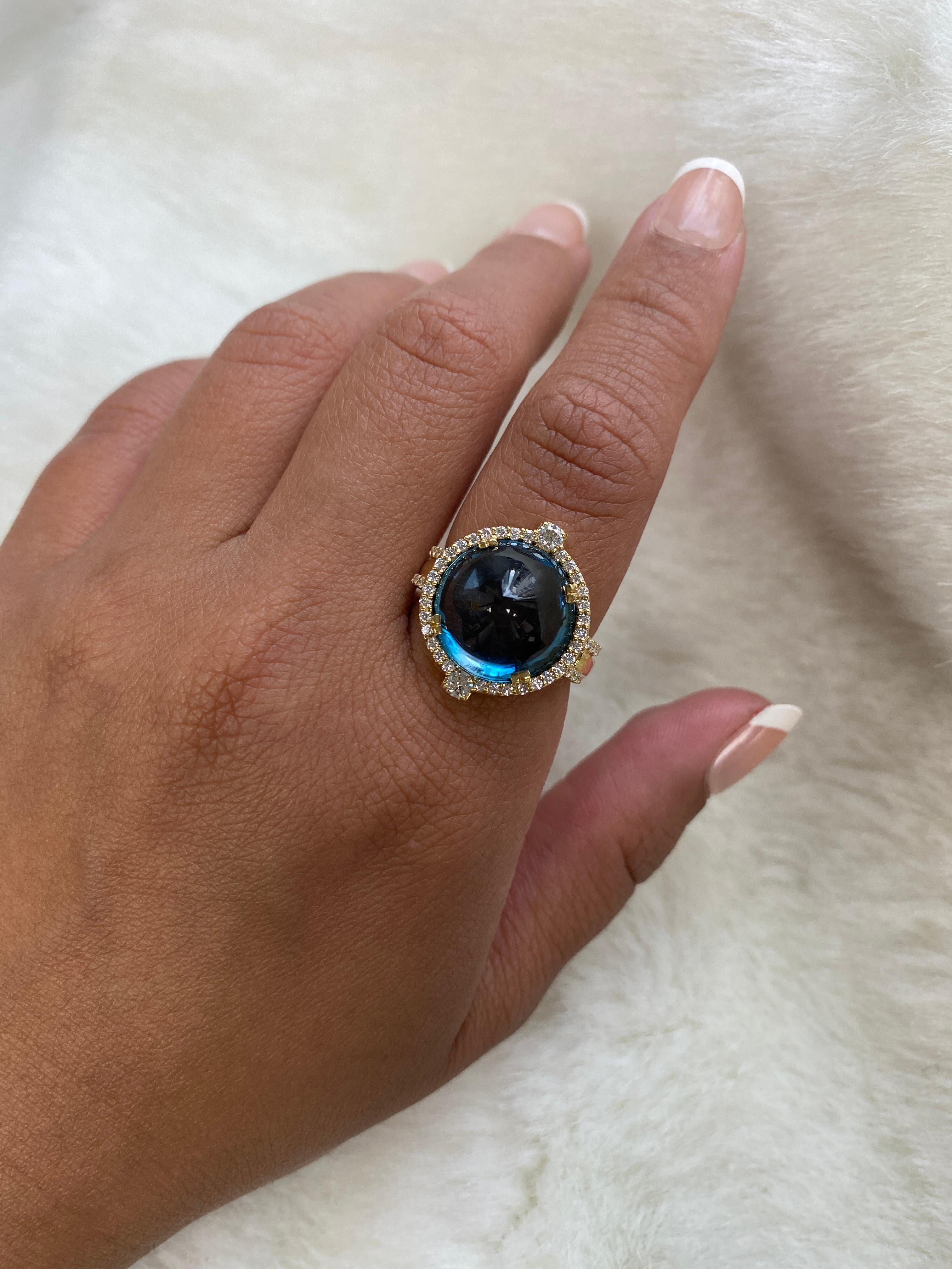 Contemporary Goshwara London Blue Topaz Sugar Loaf and Diamond Ring For Sale