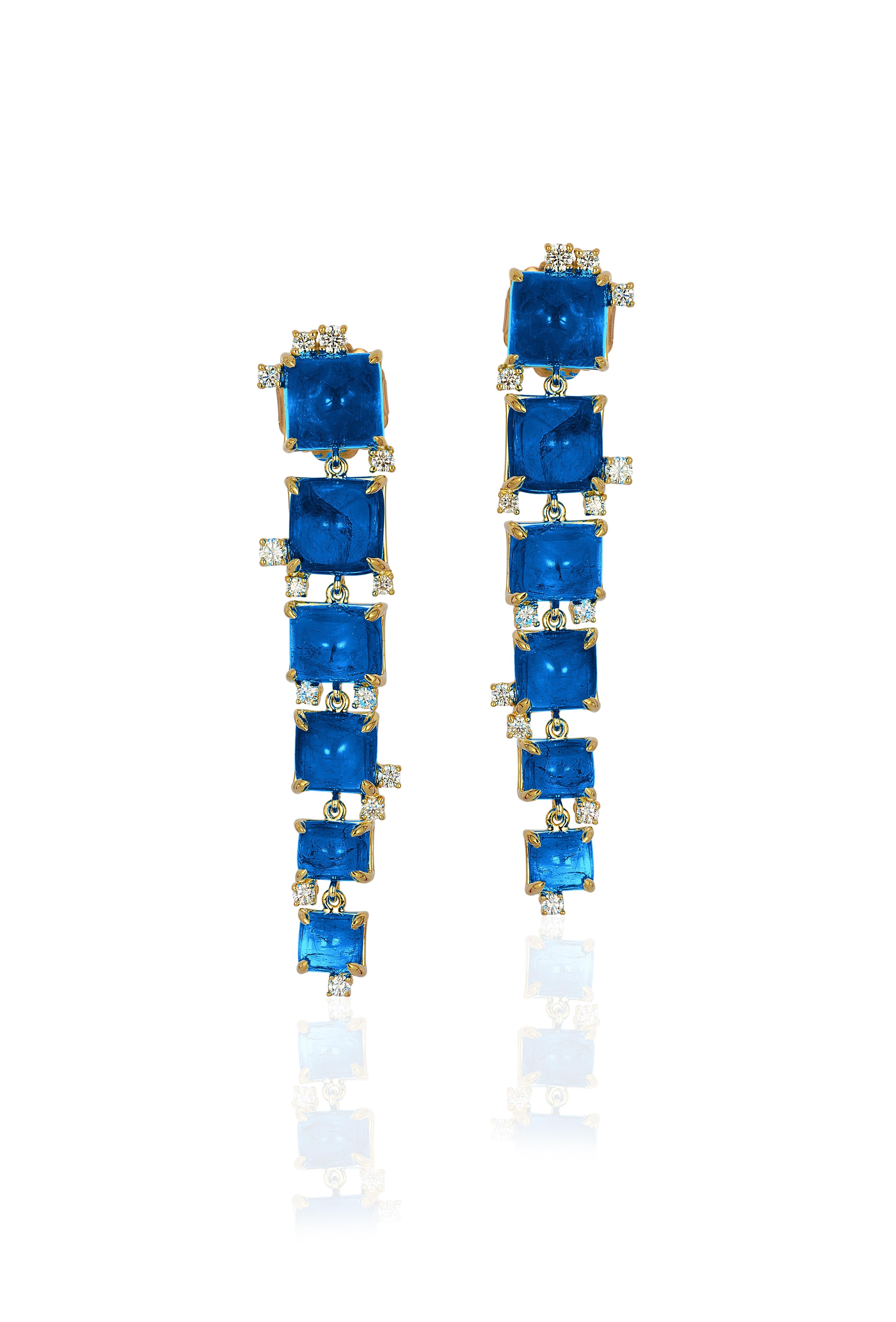 Sugarloaf Cabochon Goshwara London Blue Topaz Sugarloaf Cascade and Diamond Earrings