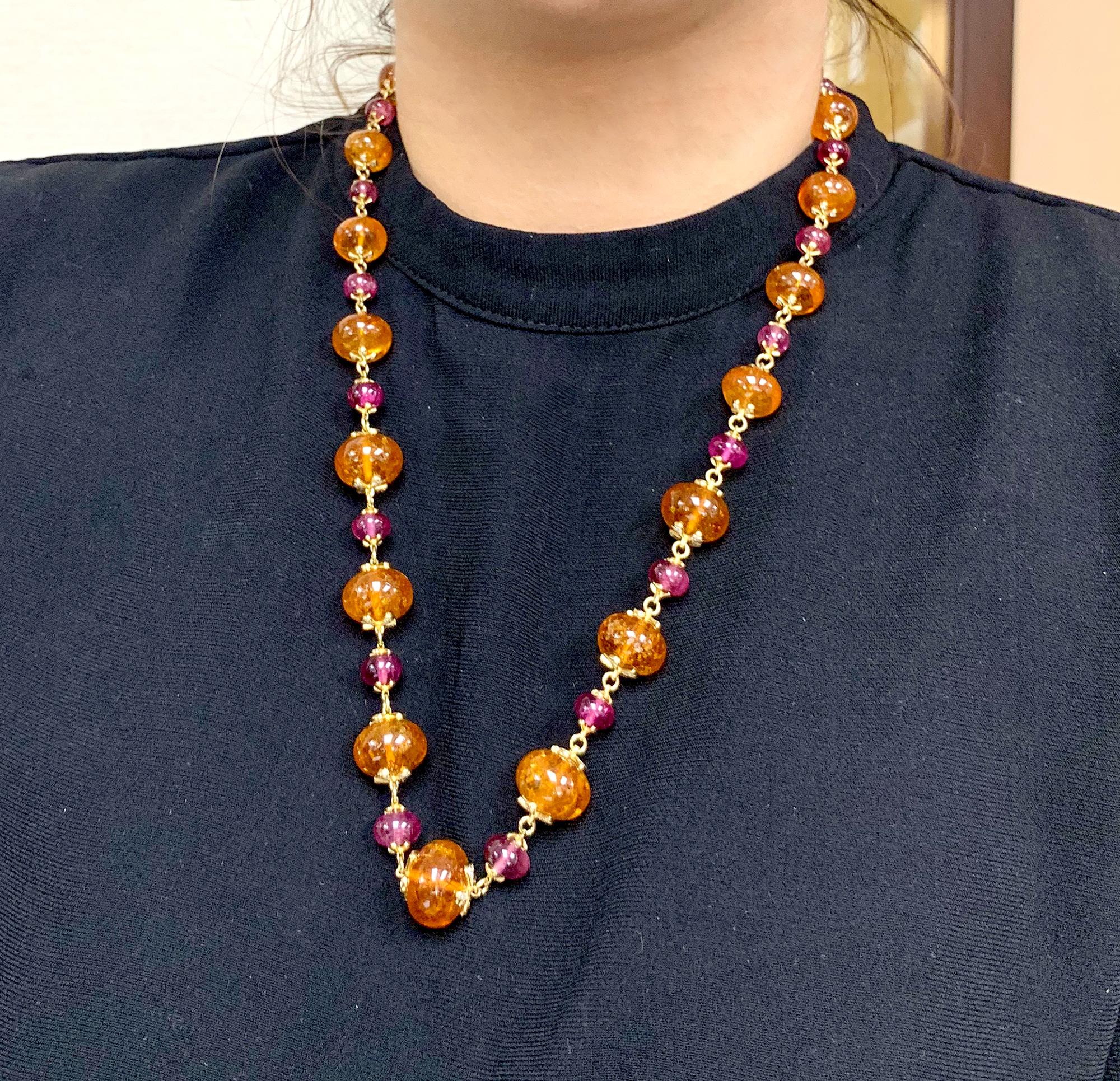 Contemporary Goshwara Mandarin Garnet and Tourmaline Beads Necklace For Sale