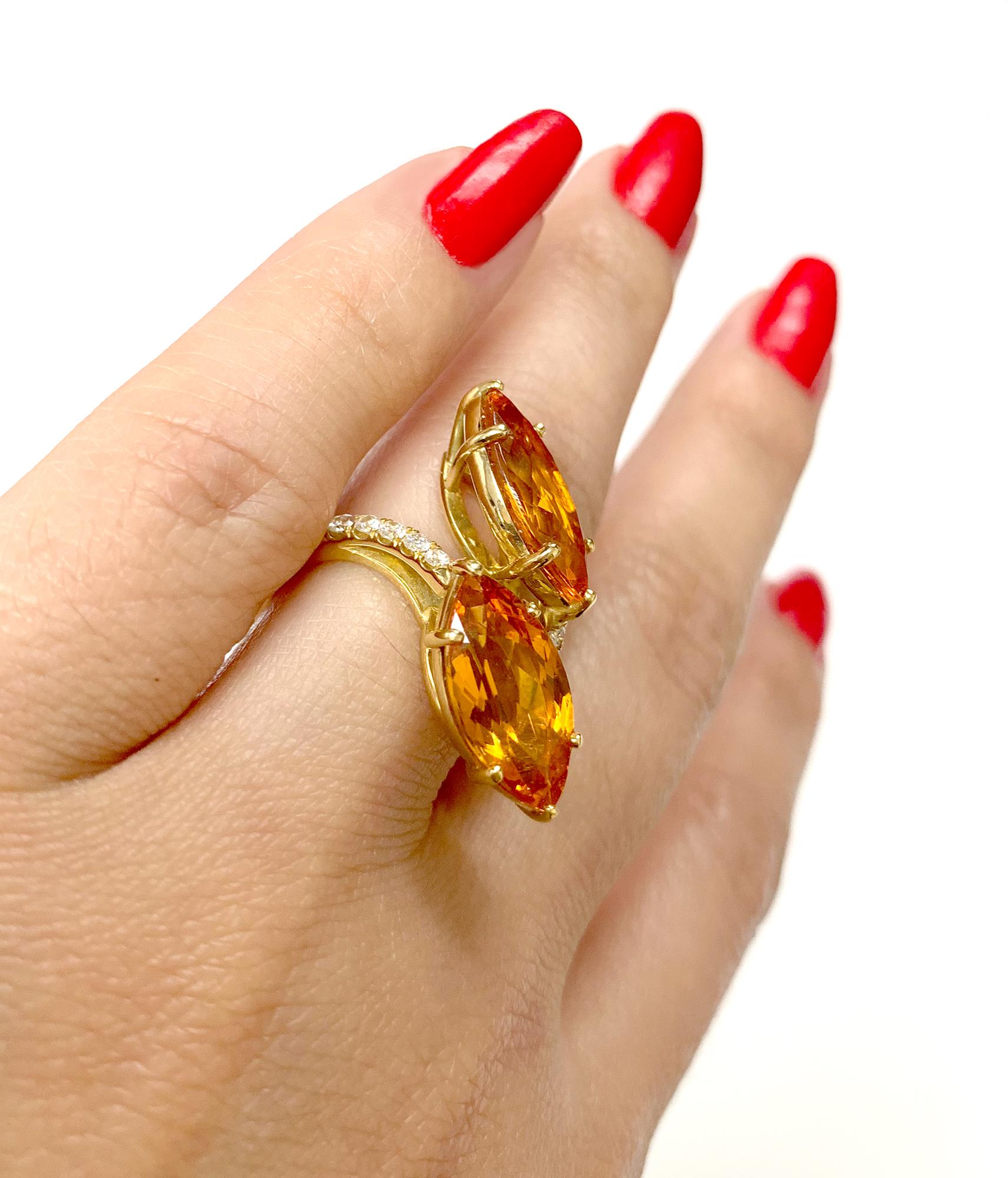 Goshwara Mandarin Garnet Marquise Twin Ring In New Condition For Sale In New York, NY