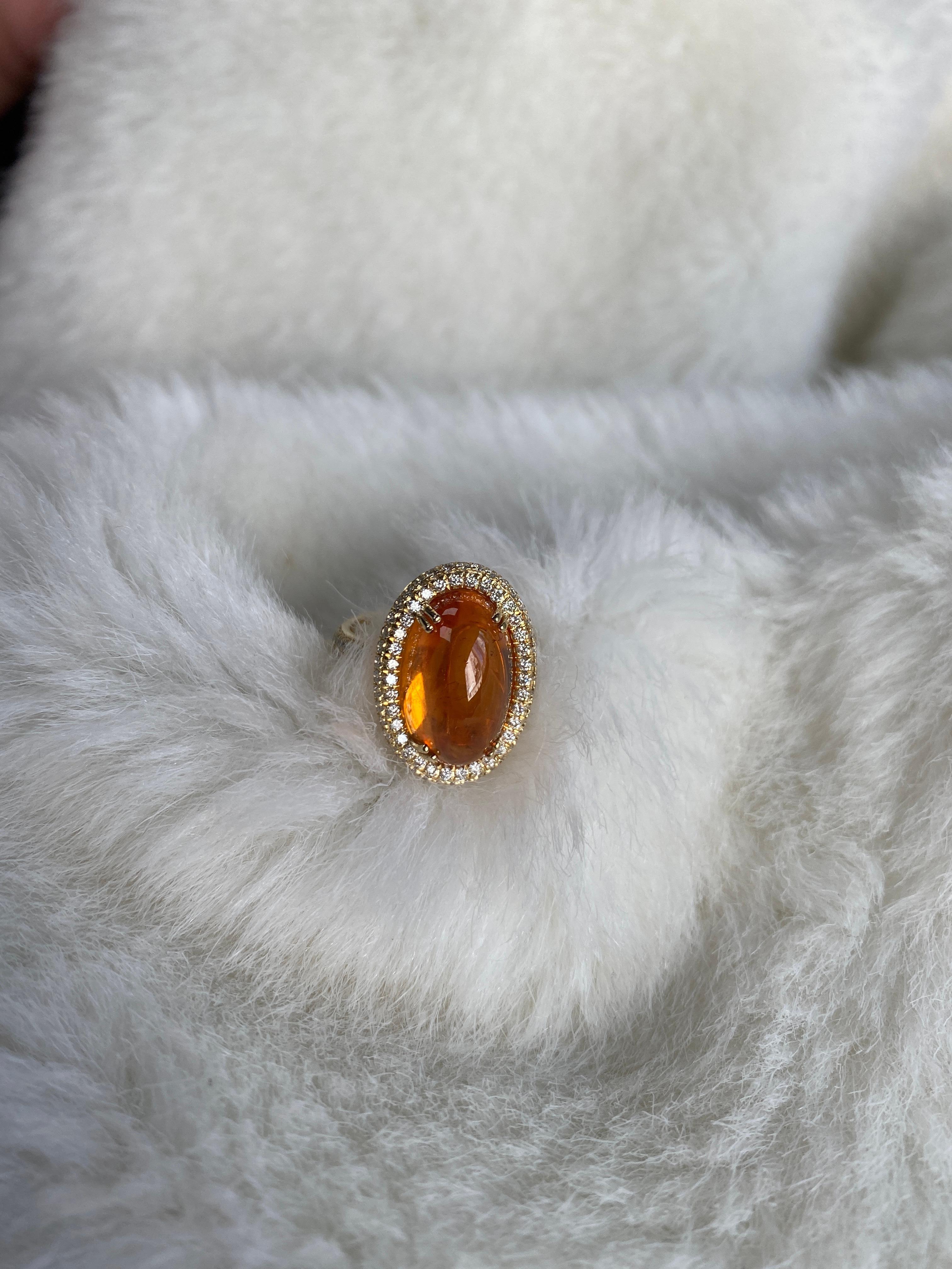 Oval Cut Goshwara Mandarine Garnet with Diamonds Ring For Sale