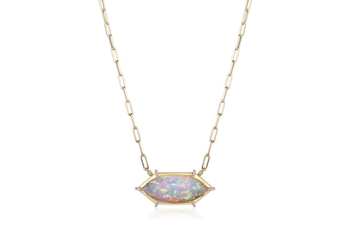 Marquise Shape Opal Cabochon Pendant in 18K Yellow Gold, from 'G-One' Collection. Our G-One Collection undeniably carries the most special pieces of Goshwara. The sought-after, one-of-a-kind pieces speak to each unique personality of the person