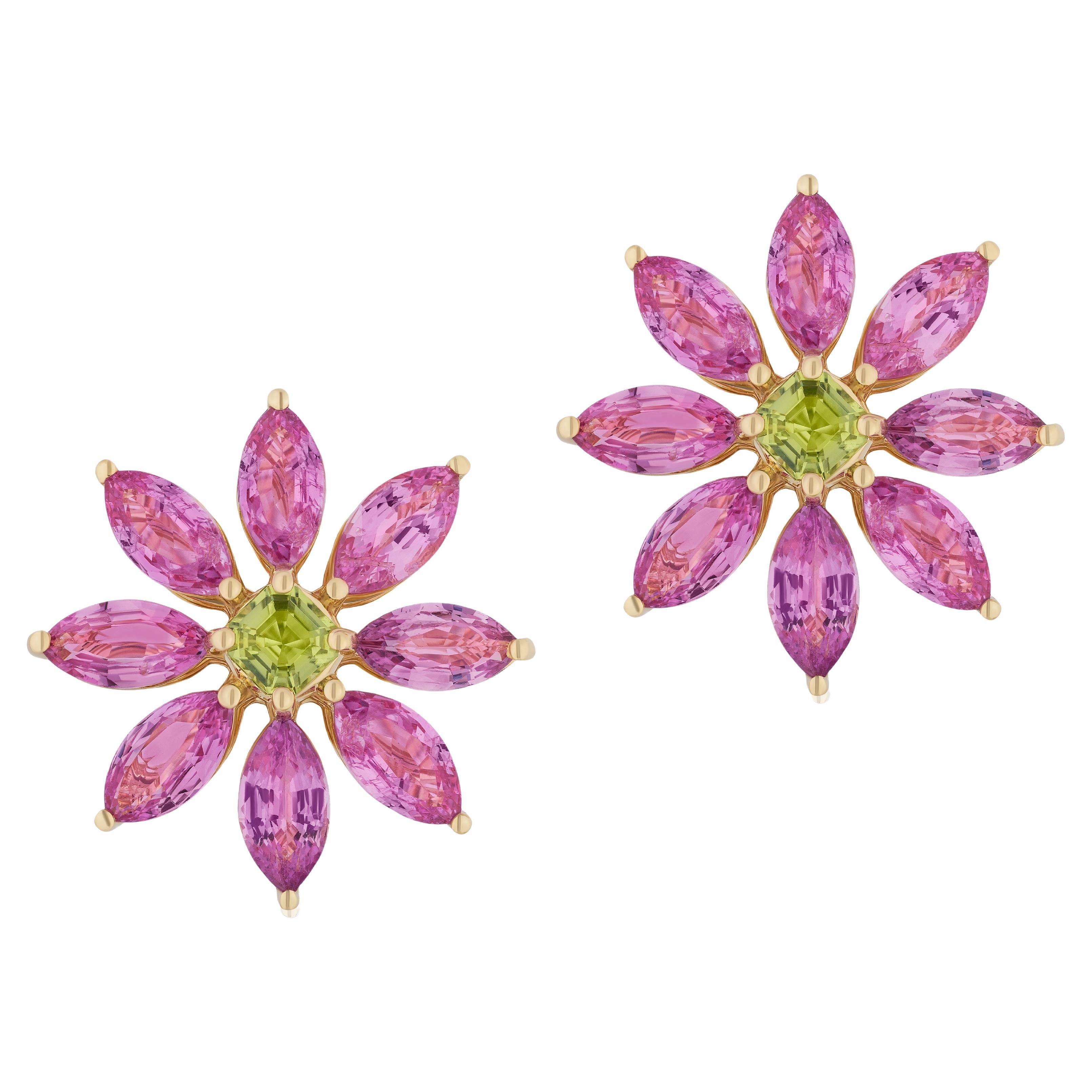 Goshwara Marquise Pink Sapphire and Peridot Stud Earrings  For Sale