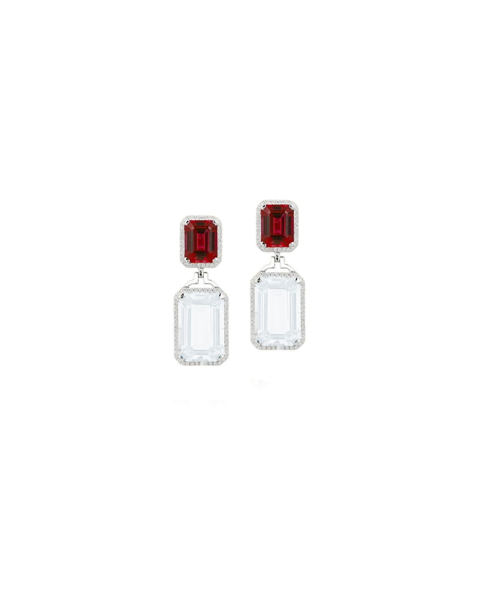 Goshwara Moon Quartz and Garnet Emerald Cut Earrings In New Condition For Sale In New York, NY