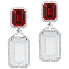 Goshwara Moon Quartz and Garnet Emerald Cut Earrings