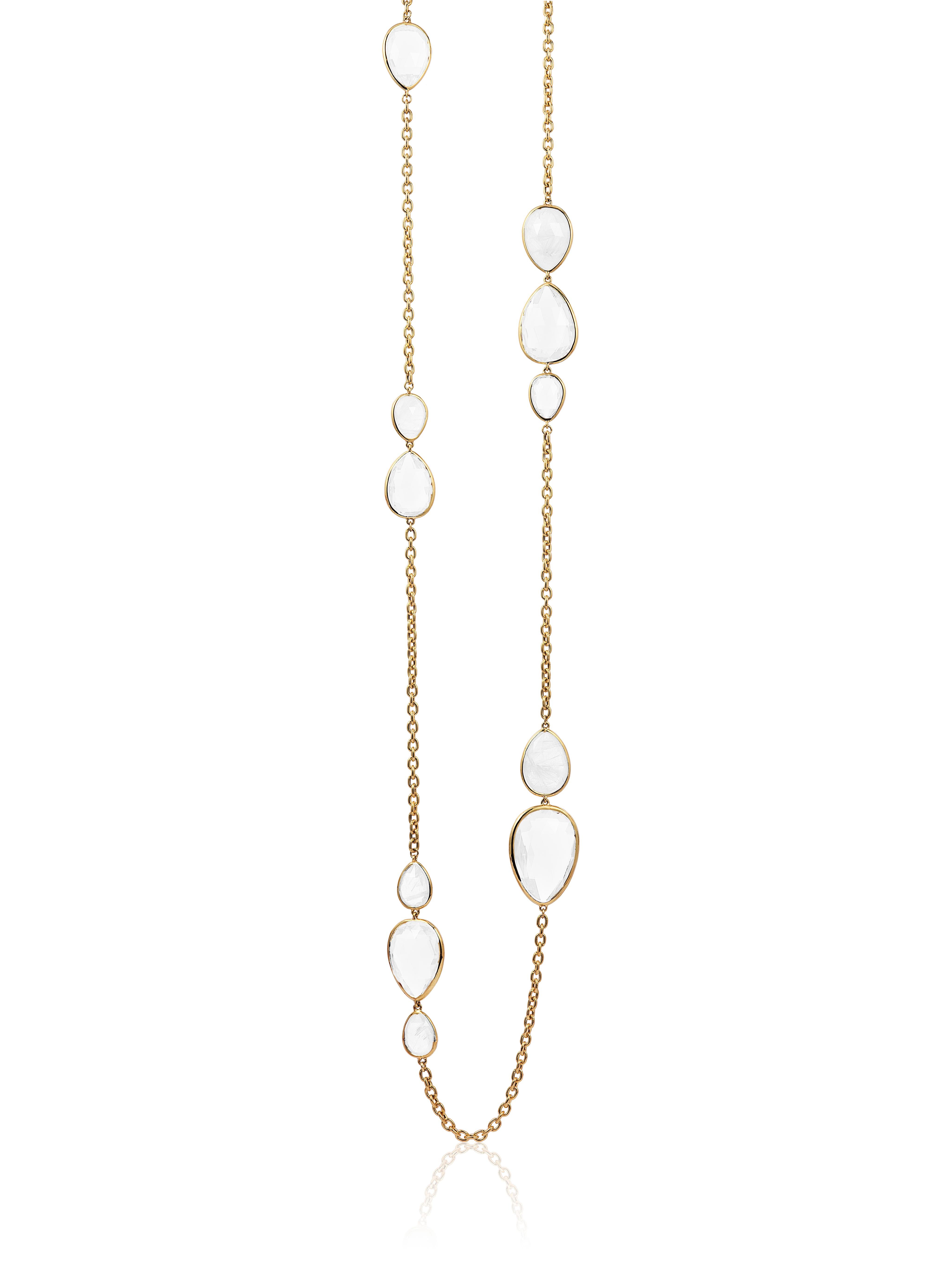 Moon Quartz Pear Shape Briolette Necklace on Oval Link Chain in 18K Yellow Gold, from ‘Gossip’ Collection  
Length: 36