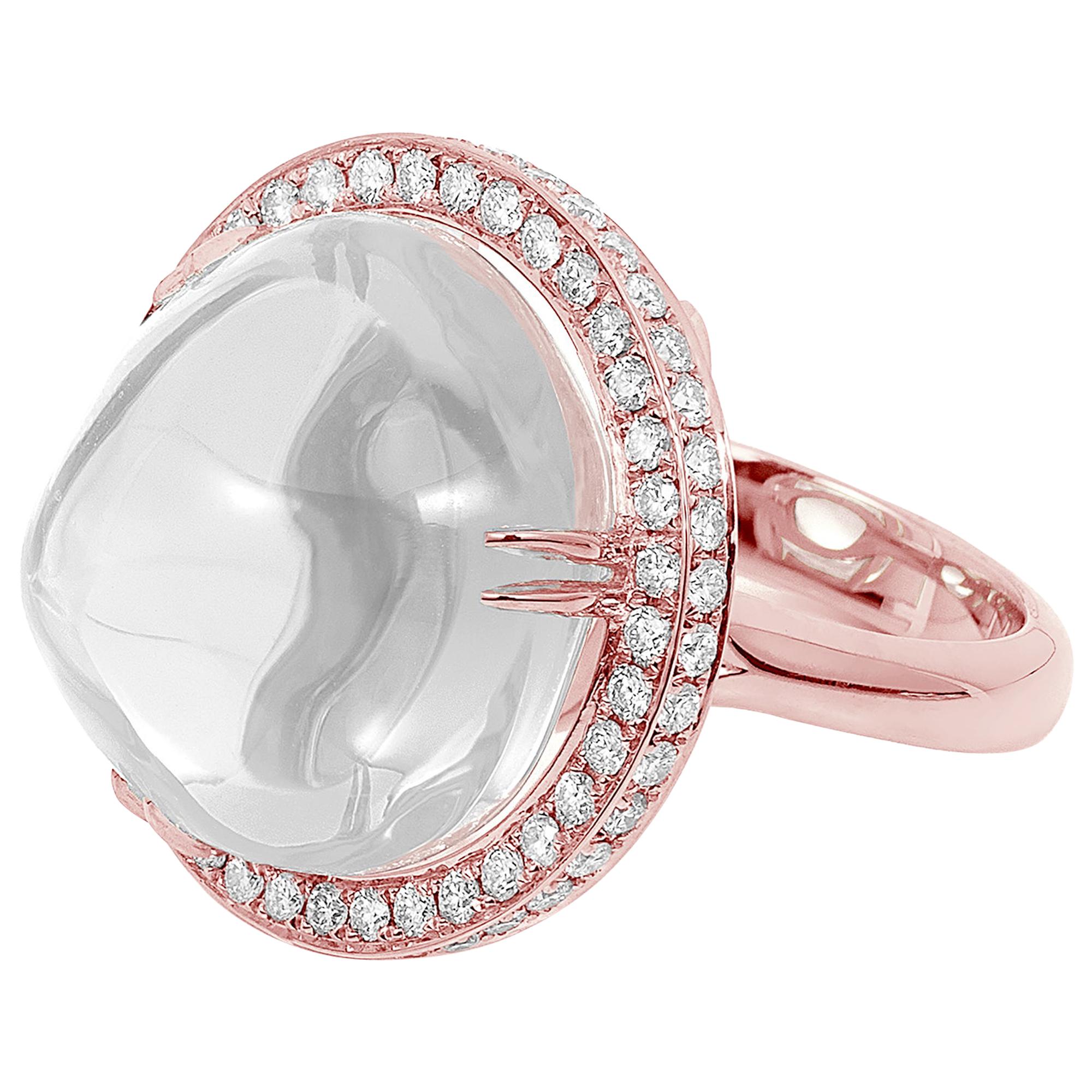 Goshwara Moon Quartz Cabochon and Diamond Ring For Sale