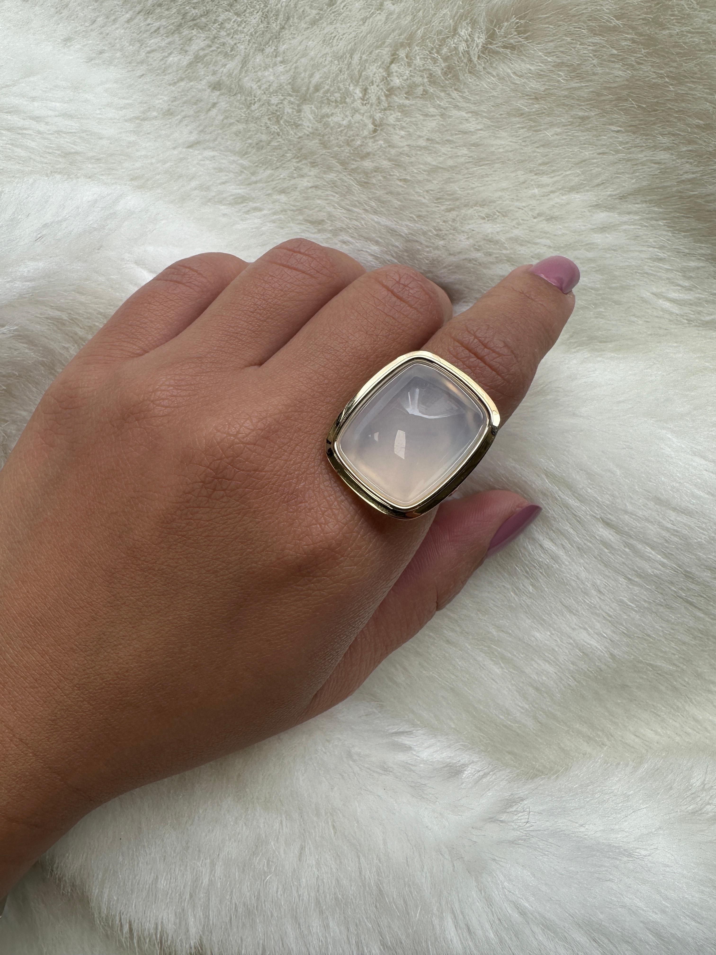 Moon Quartz Cushion Cabochon Ring in 18K Yellow Gold, from 