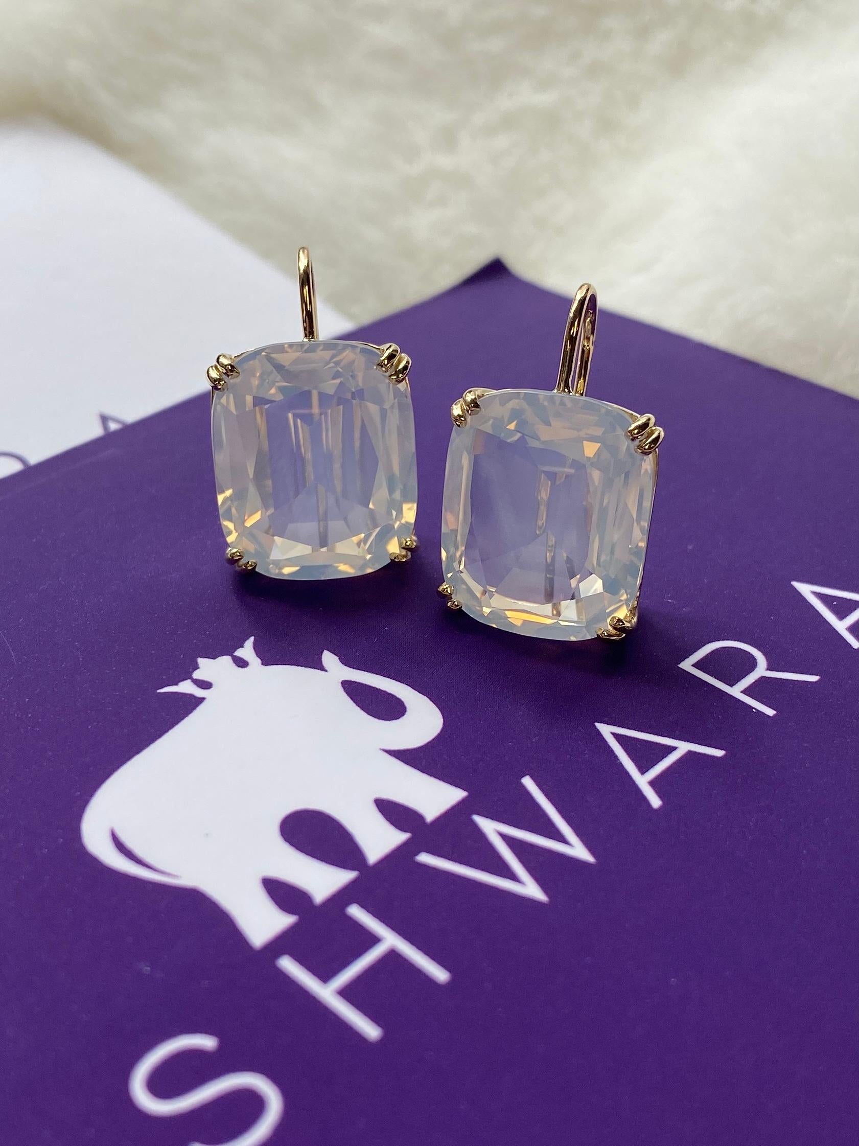 These beautiful Moon Quartz Cushion Earrings on Wire are from our 'Gossip' Collection. Like any good piece of 'Gossip', it carries a hint of shock value. If you want to make a statement, these are the perfect earrings to do it.

* Gemstone: 100%