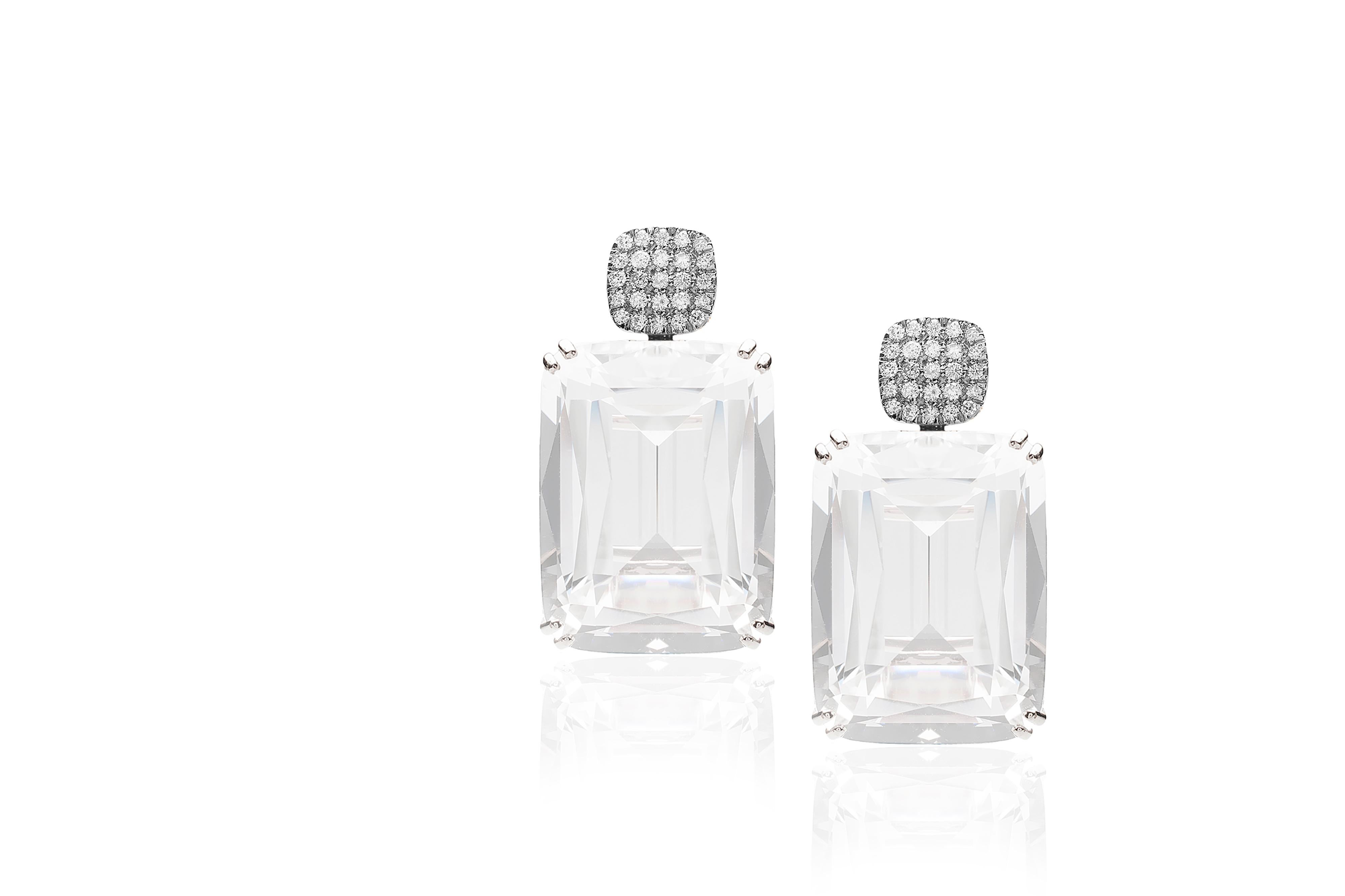 Moon Quartz Cushion Earrings with Diamonds Motif in 18K White Gold, from ‘Gossip’ Collection

Stone Size 20 X 15 mm

Gemstone Approx. Wt: Moon Quartz- 41.00 Carats

Diamonds: G-H / VS, Approx. Wt: 0.36 Carats