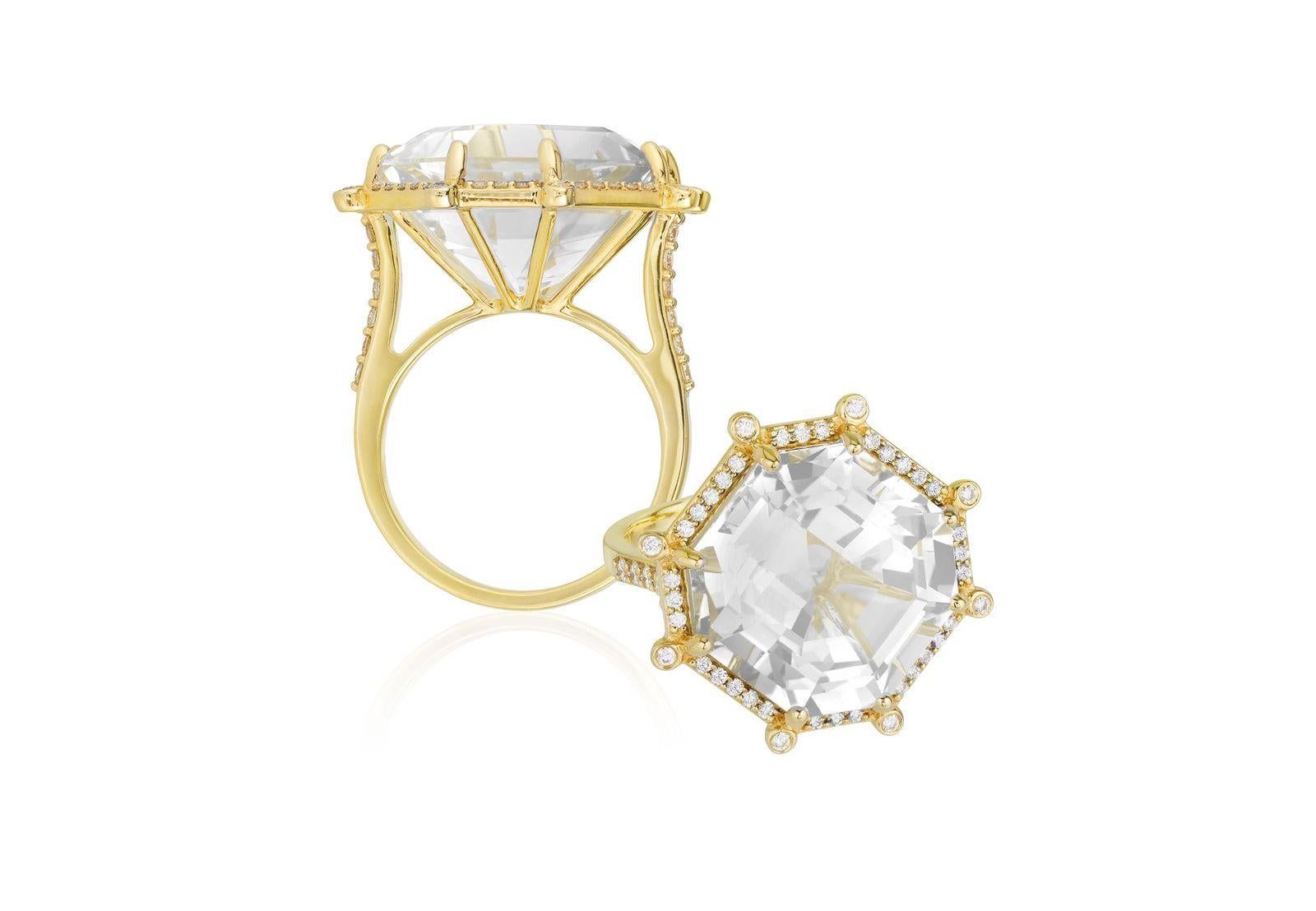 Large Moon Quartz Octagon Ring with Diamonds in 18K Yellow Gold, from 'Gossp' Collection

Stone Size: 16 x 16 mm

Gemstone Approx Wt: Moon Quartz- 14.45 Carats

Diamonds: G-H / VS, Approx Wt: 0.47 Carats