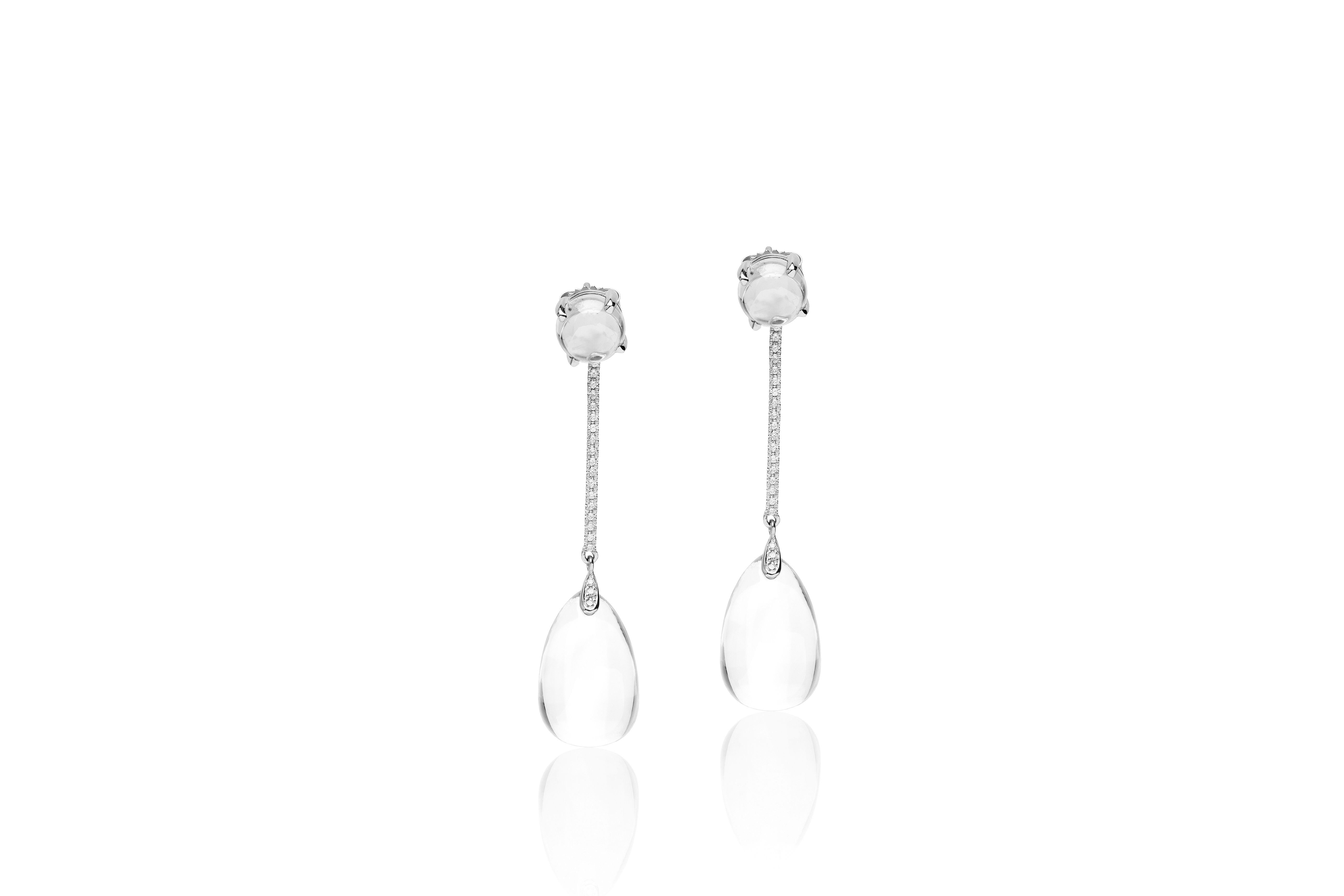 Contemporary Goshwara Moon Quartz Drop and Cabochon with Diamond Earrings For Sale