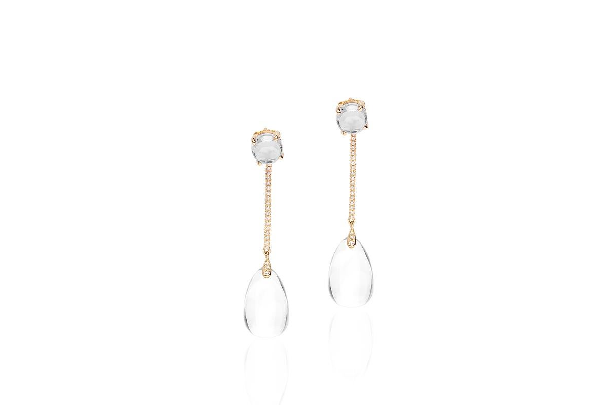 Contemporary Goshwara Moon Quartz Drop and Diamond Earrings For Sale