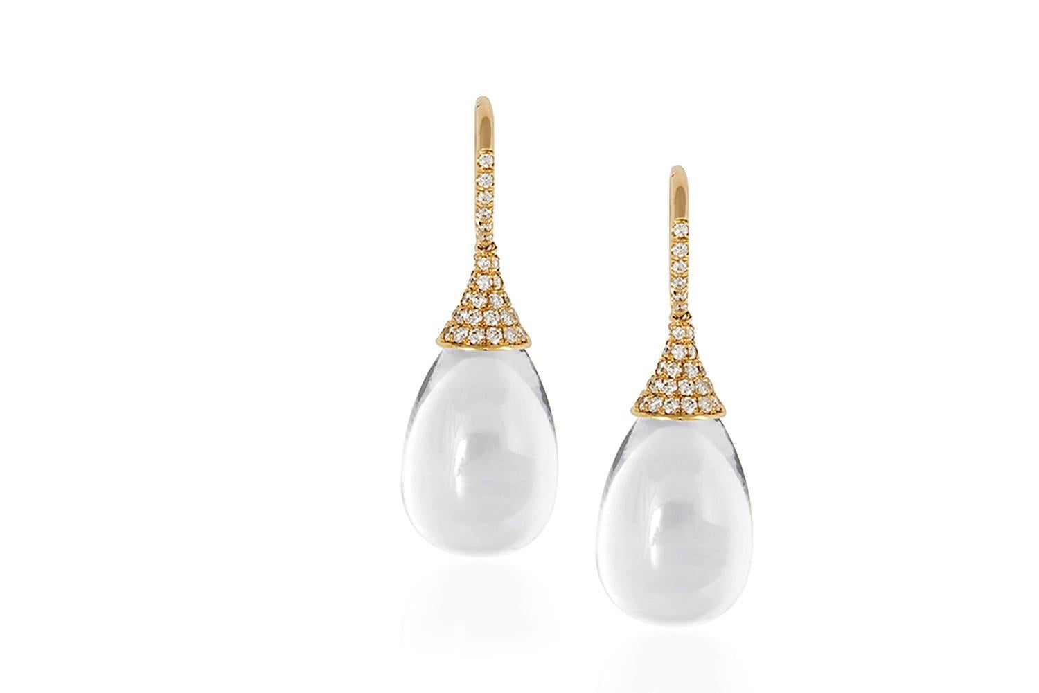 Contemporary Goshwara Moon Quartz Drop And Diamond Earrings For Sale