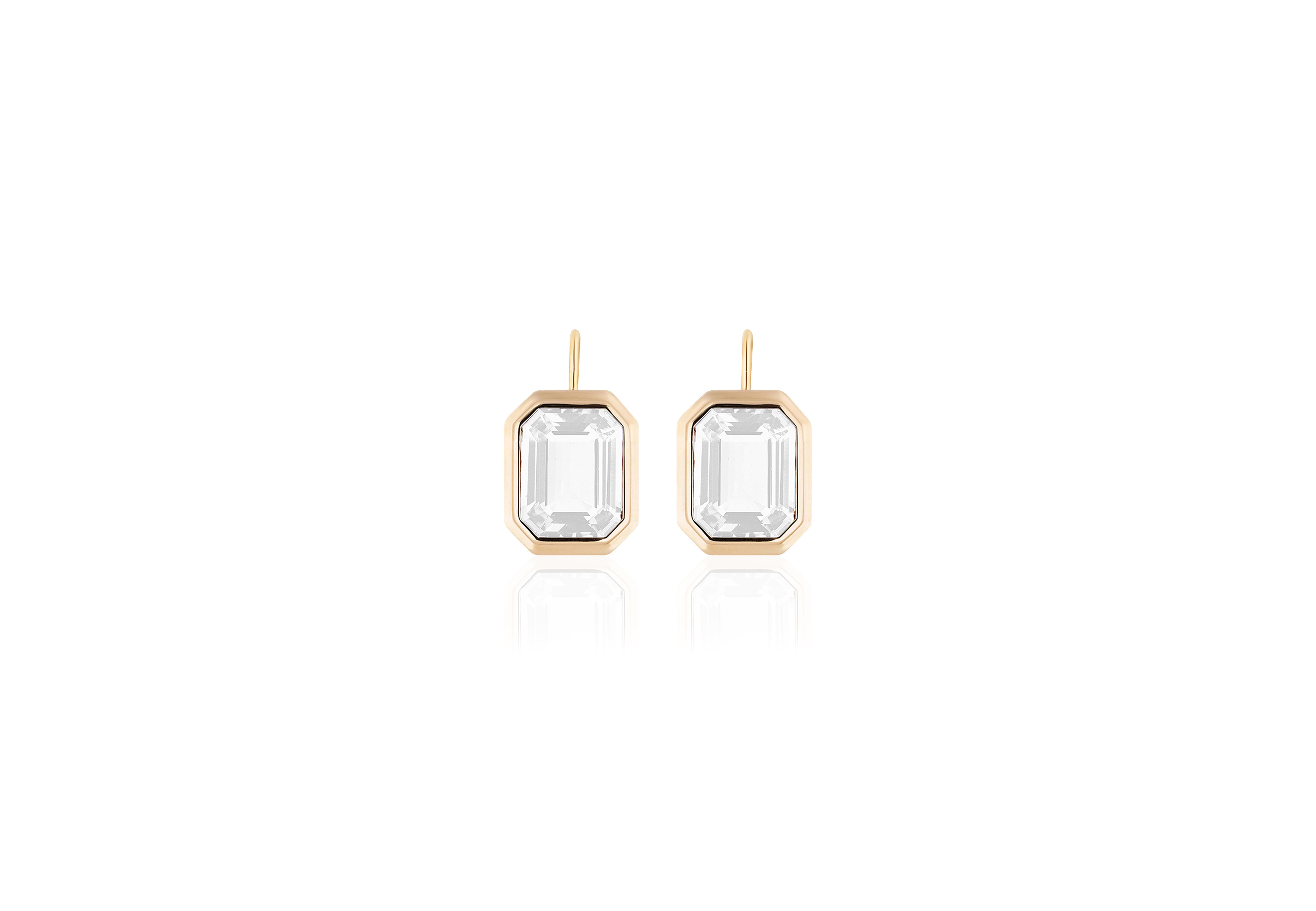 Goshwara Moon Quartz Emerald Cut Bezel Set on Wire Earrings  In New Condition For Sale In New York, NY