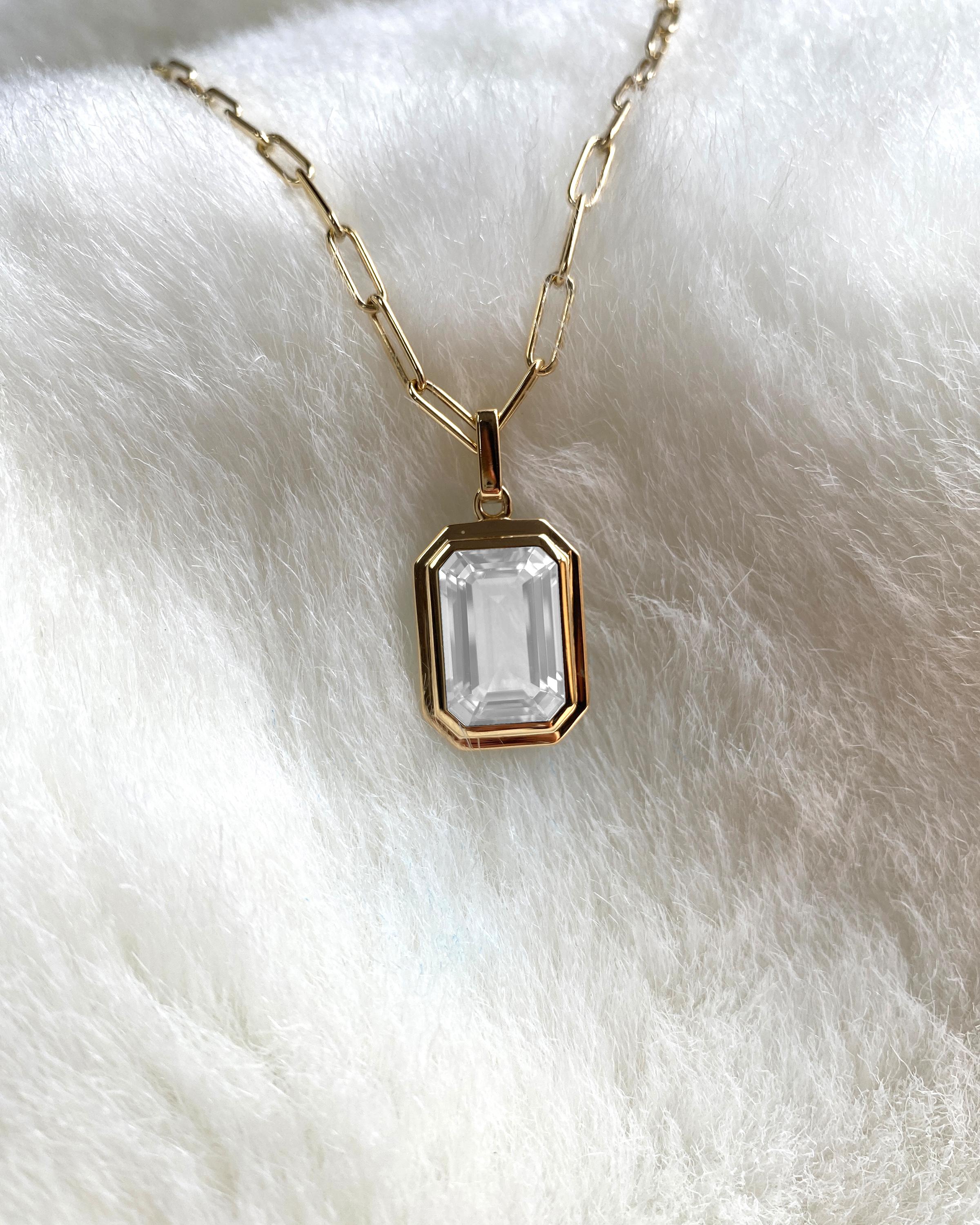 Contemporary Goshwara Moon Quartz Emerald Cut Bezel Set Pendant For Sale