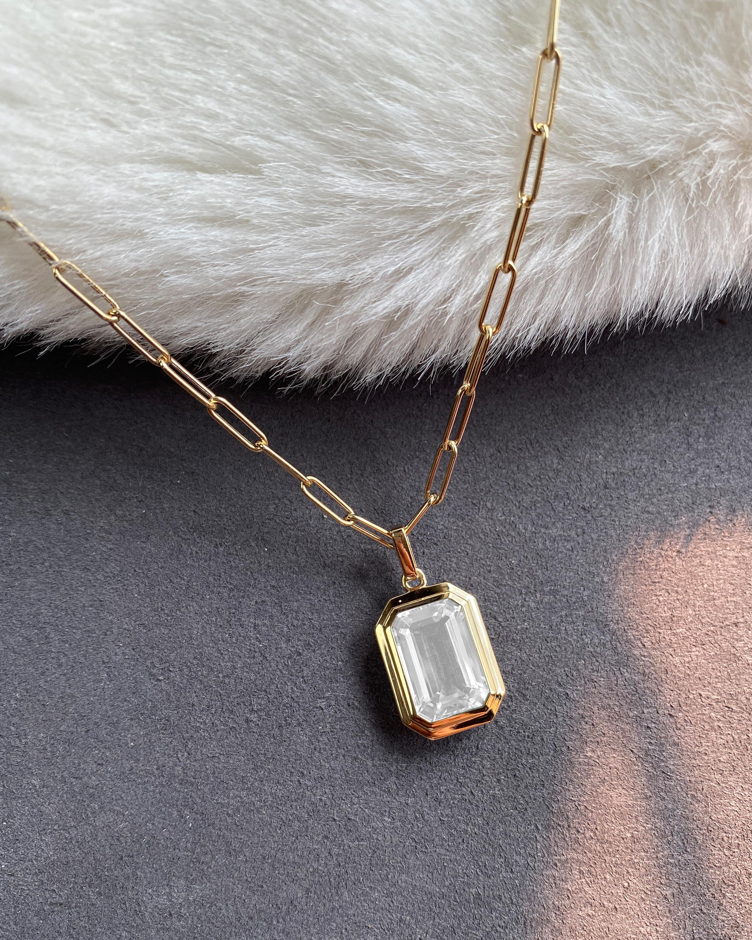 Women's Goshwara Moon Quartz Emerald Cut Bezel Set Pendant For Sale