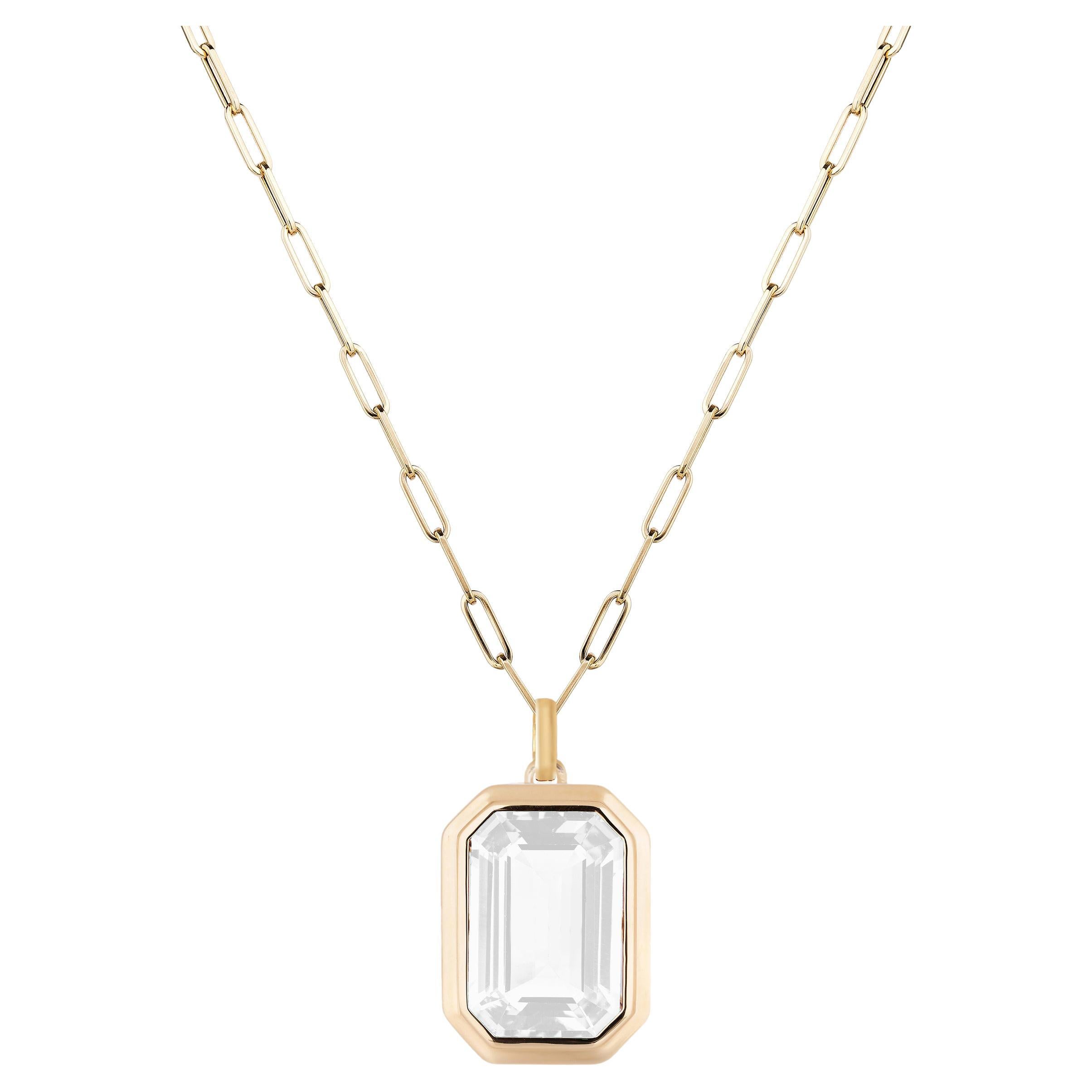 Goshwara Moon Quartz Emerald Cut Bezel Set Pendant For Sale