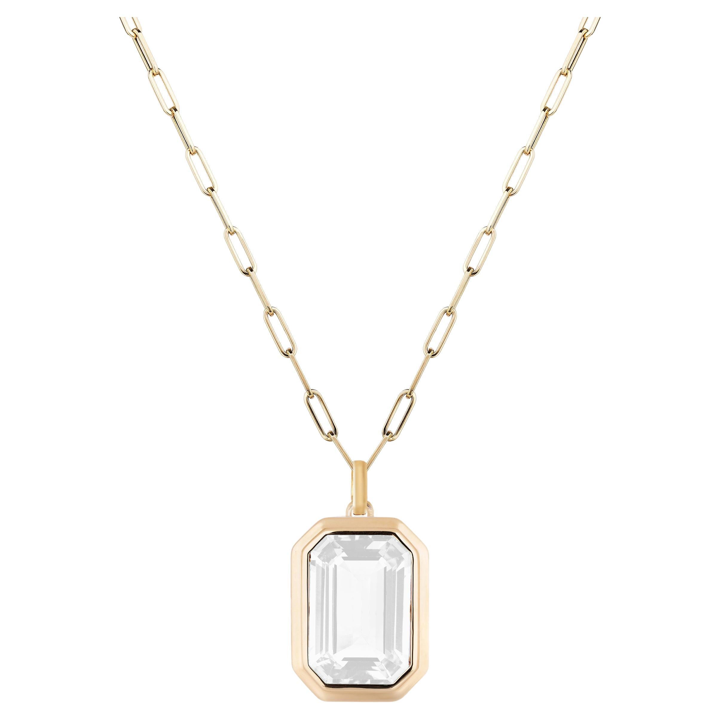 Goshwara Moon Quartz Emerald Cut Bezel Set Pendant