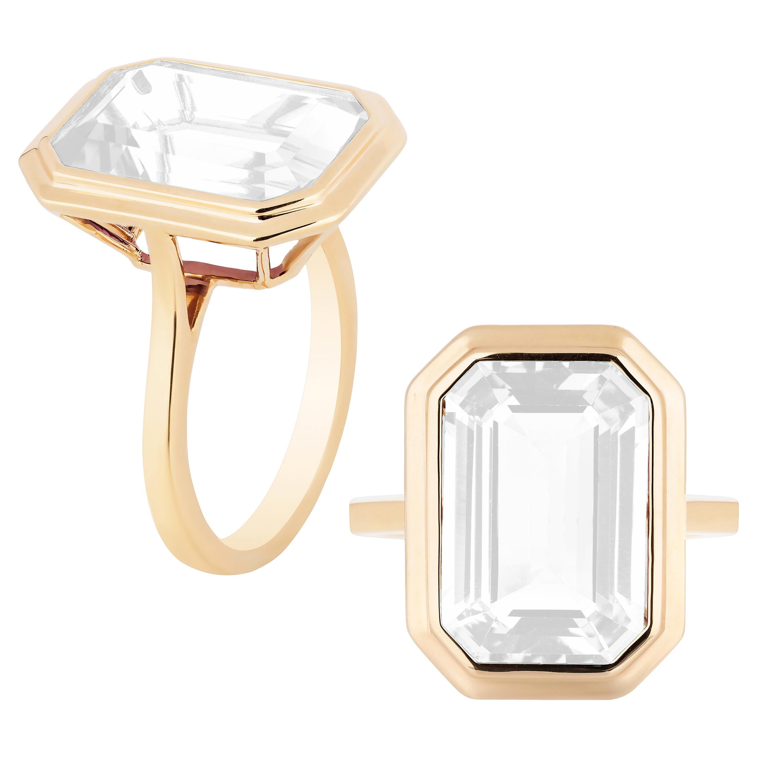 Goshwara Moon Quartz Emerald Cut Bezel Set Ring For Sale