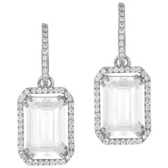 Goshwara Emerald Cut Moon Quartz And Diamond Trim Earrings