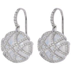 Goshwara Moon Quartz Oblong with Diamonds Earrings