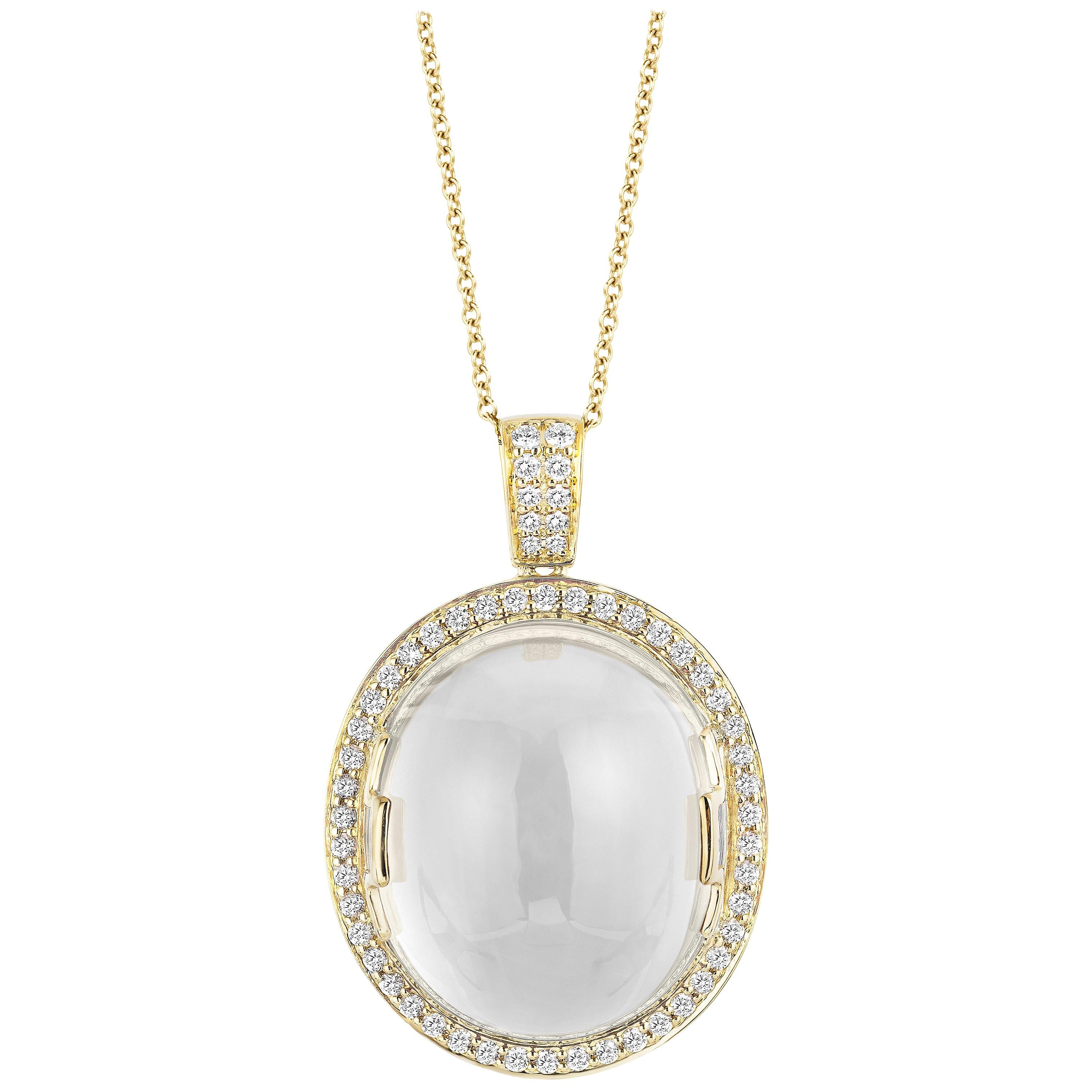 Goshwara Moon Quartz Oval Cabochon and Diamond Pendant For Sale