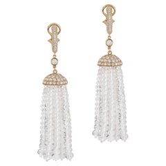 Goshwara Moon Quartz Tassel with Diamonds Earrings