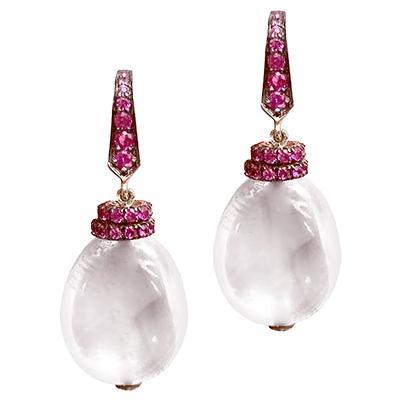 Goshwara Moon Quartz Tumble with Pink Sapphire Earrings For Sale