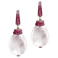 Goshwara Moon Quartz Tumble with Pink Sapphire Earrings