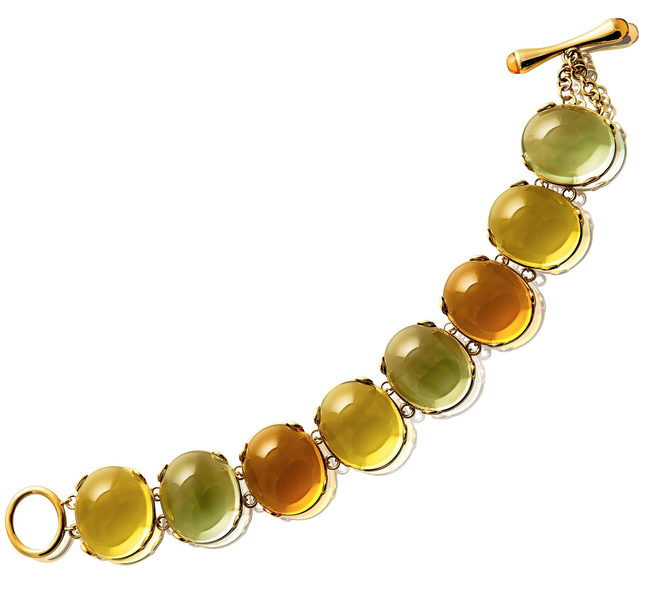 Multi-Color Oval Cabochon Bracelet in 18K Yellow Gold, from 'Rock 'N Roll' Collection
 
 Length: 6 3/4''
 
 Stone Size: 20 x 17 mm 
 
 Gemstone Approx. Wt: 173 Carats