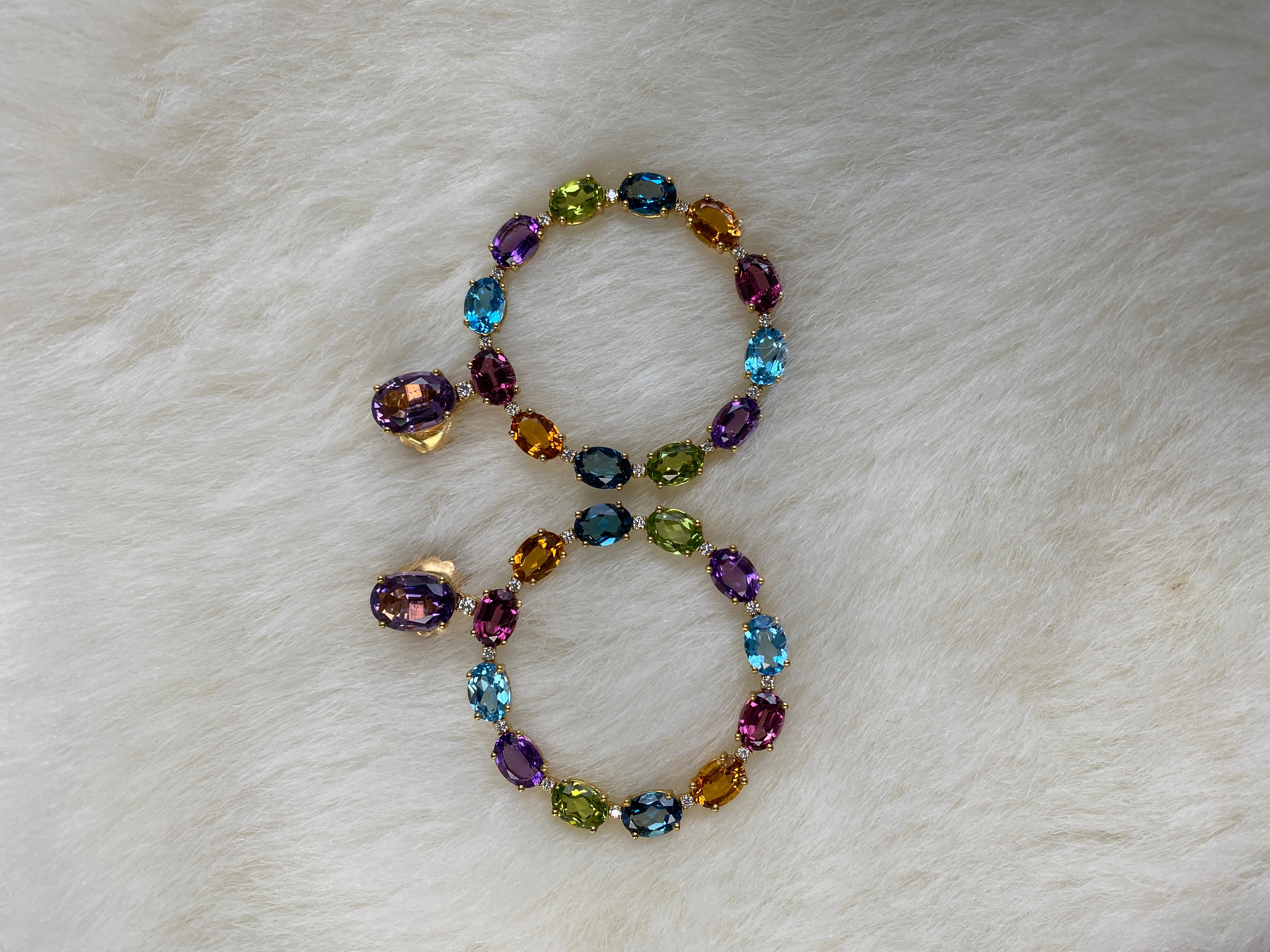 Oval Cut Goshwara Multi-Color Oval Hoop With  Diamond Earrings