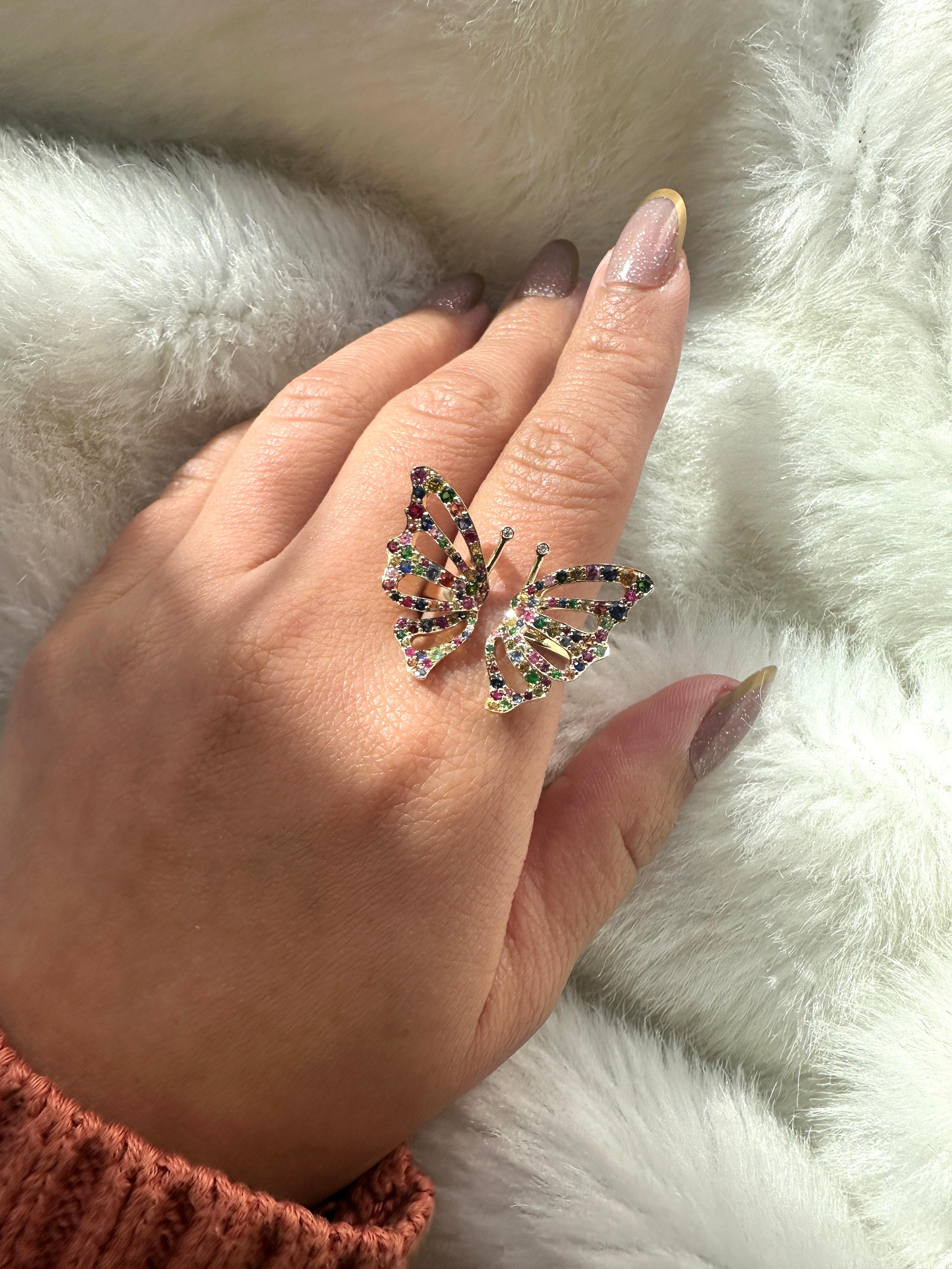 Bague papillon en saphirs multicolores et diamants Goshwara  en vente 1