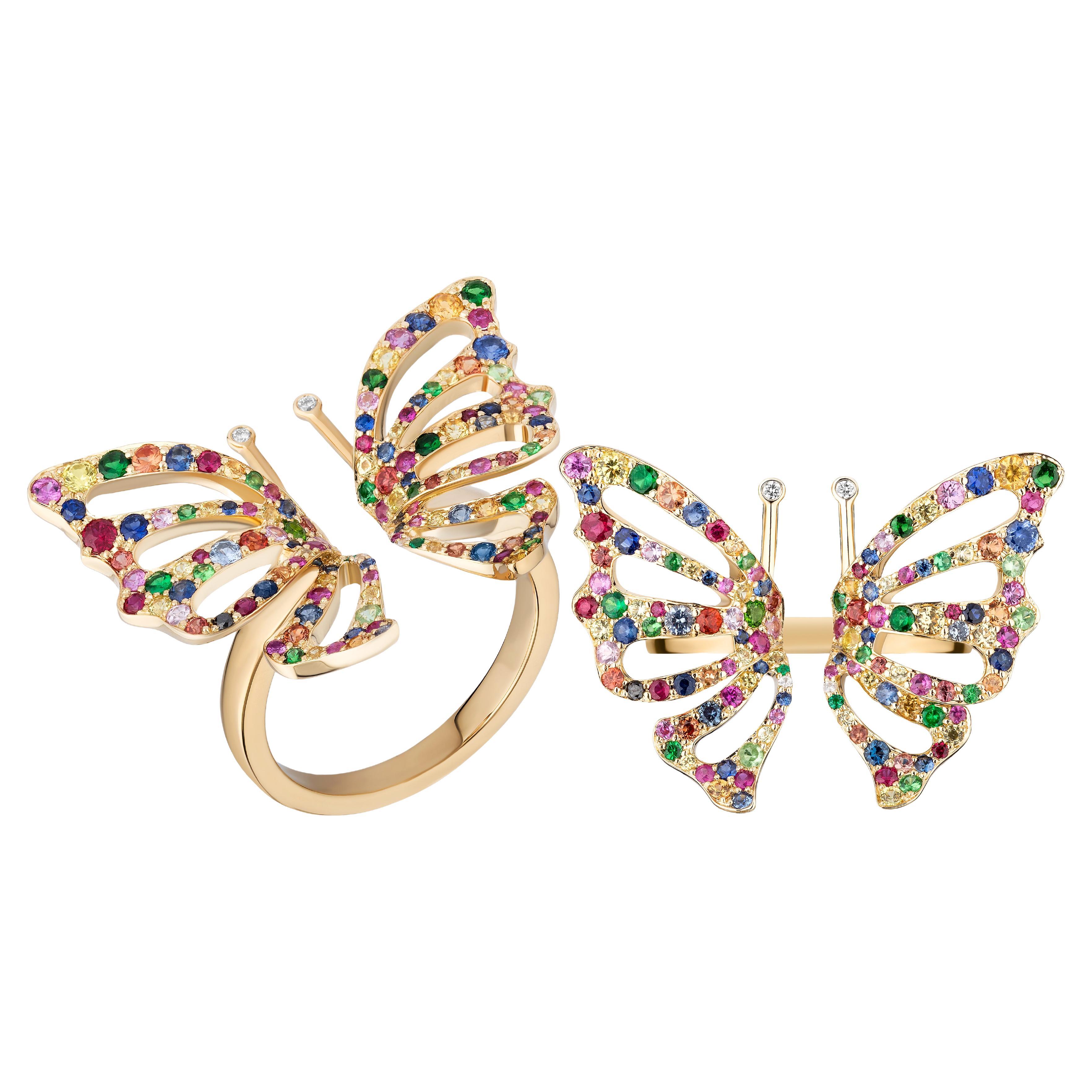 Bague papillon en saphirs multicolores et diamants Goshwara  en vente