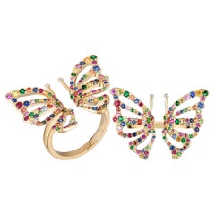 Goshwara Multi Sapphire Butterfly with Diamond Ring 