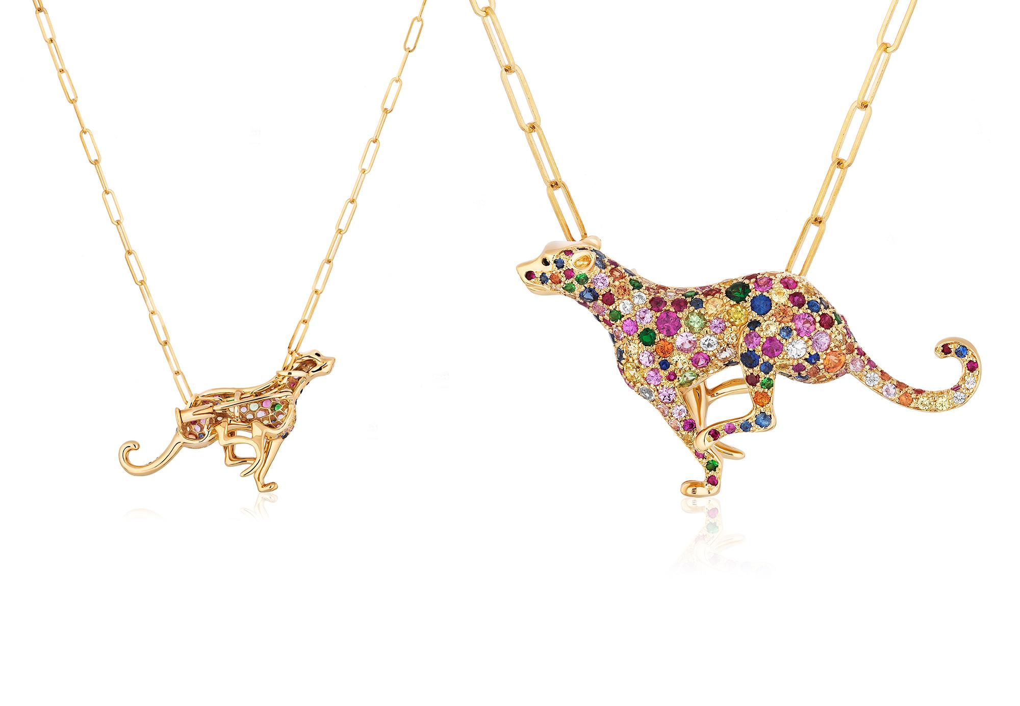 Contemporary Goshwara Multi Sapphire & Onyx Cheetah Brooch/Pendant For Sale