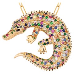 Goshwara Multi Sapphire & Onyx Crocodile Brooch/Pendant