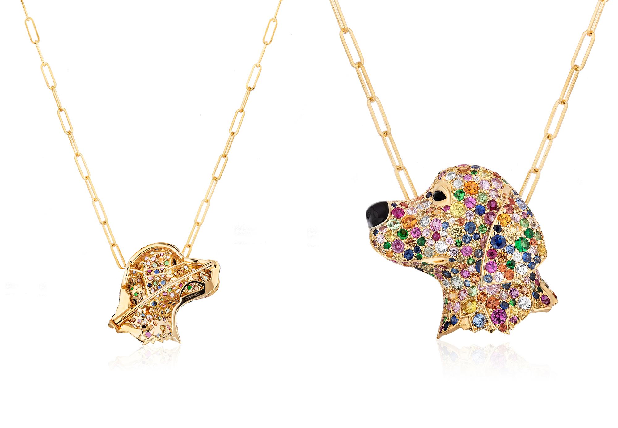 Contemporary Goshwara Multi Sapphire & Onyx Dog Brooch/Pendant For Sale
