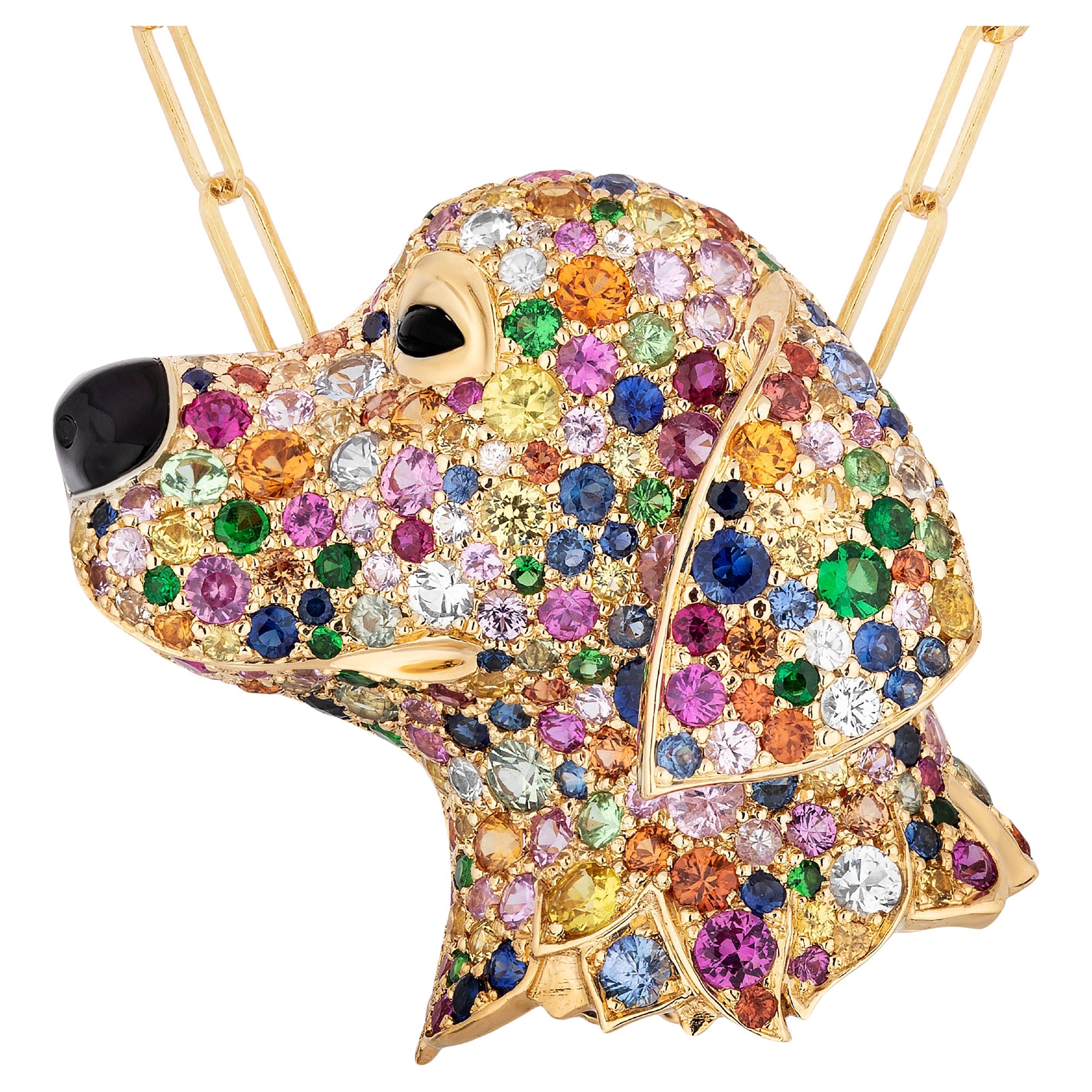 Goshwara Multi Sapphire & Onyx Dog Brooch/Pendant