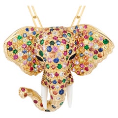 Goshwara Multi Sapphire & Onyx Elephant with Diamonds Brooch/Pendant