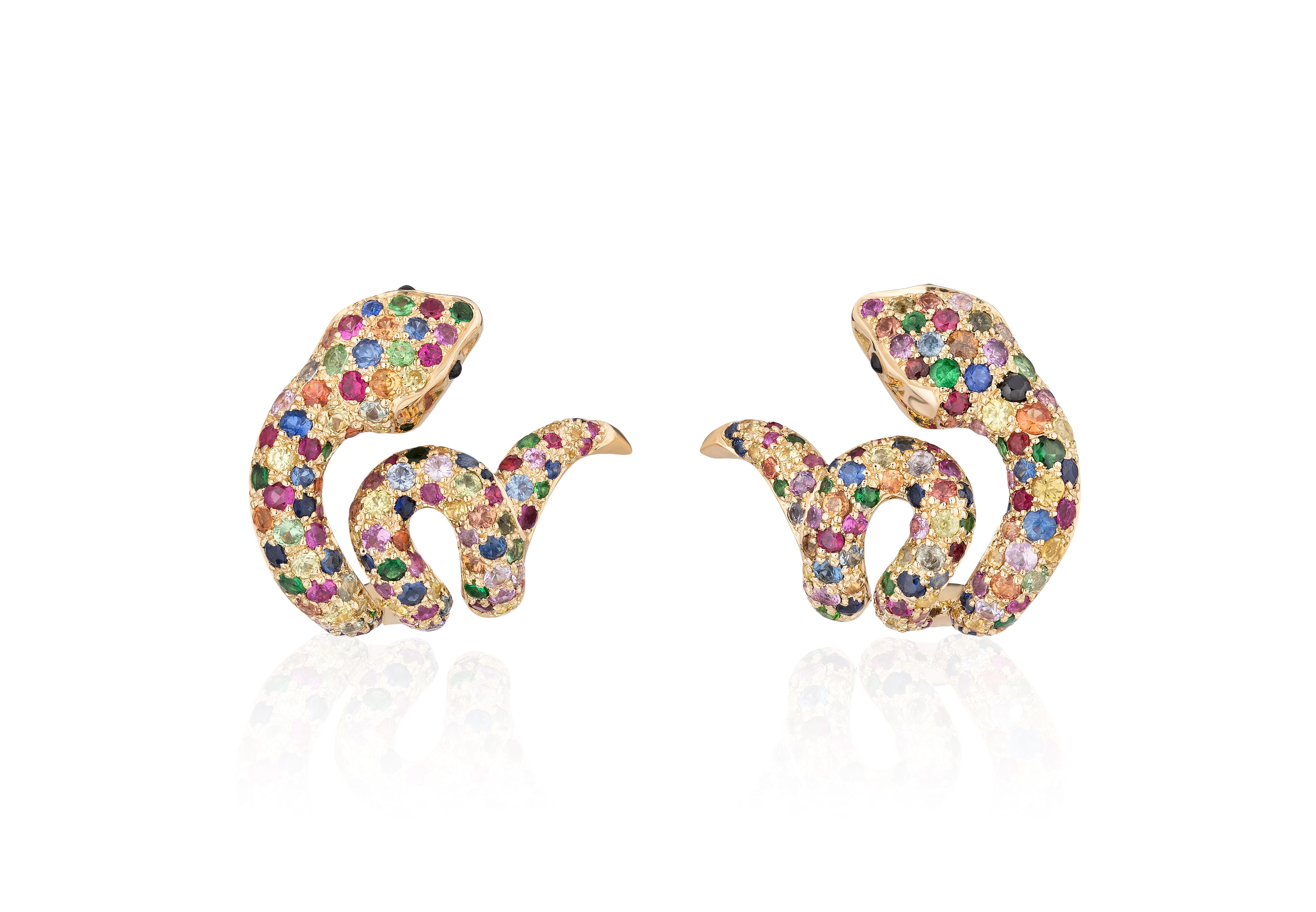 Contemporary Goshwara Multi Sapphire & Onyx Snake Earrings For Sale