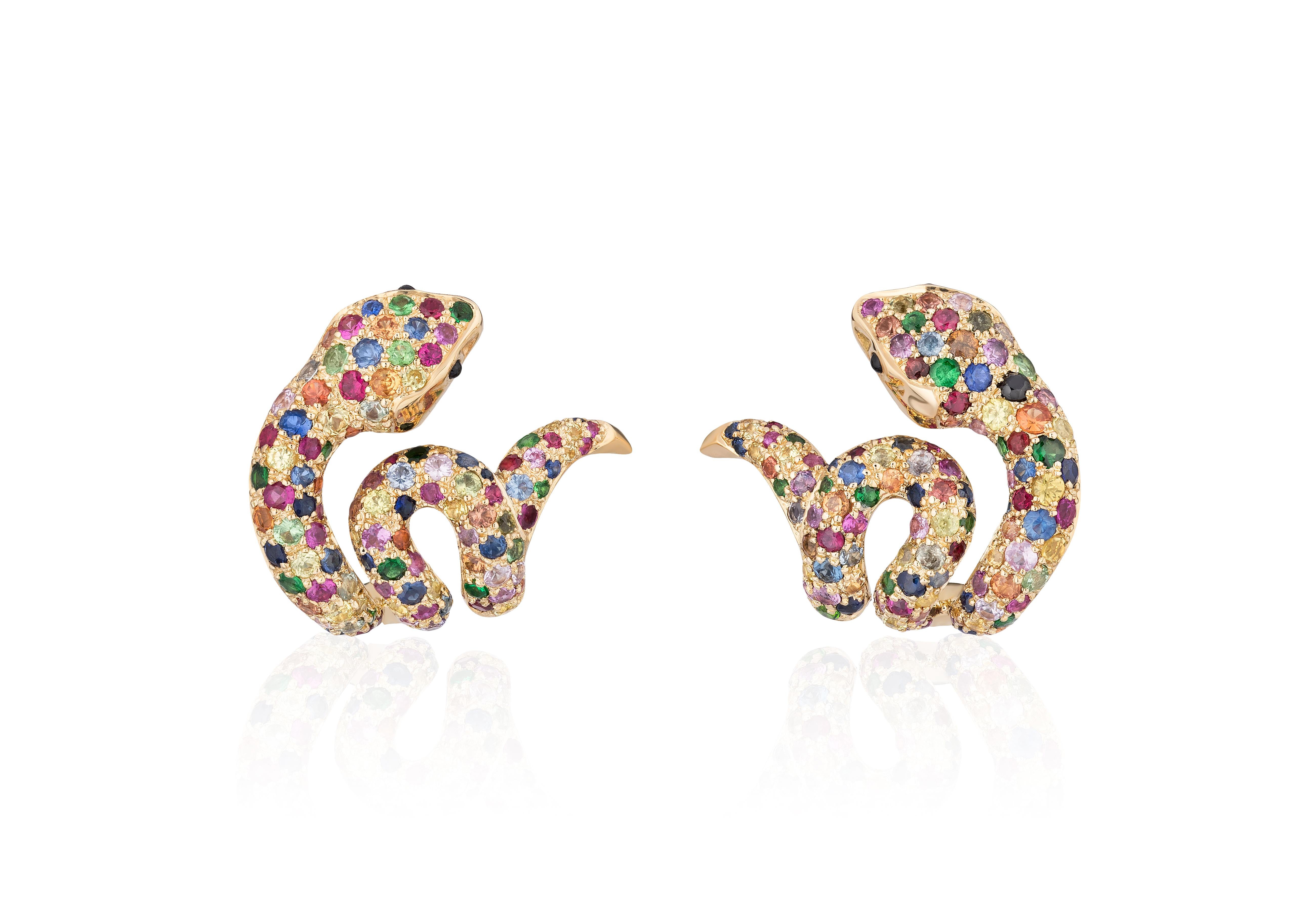 Cabochon Orecchini a serpente Goshwara con zaffiro multiplo e onice in vendita