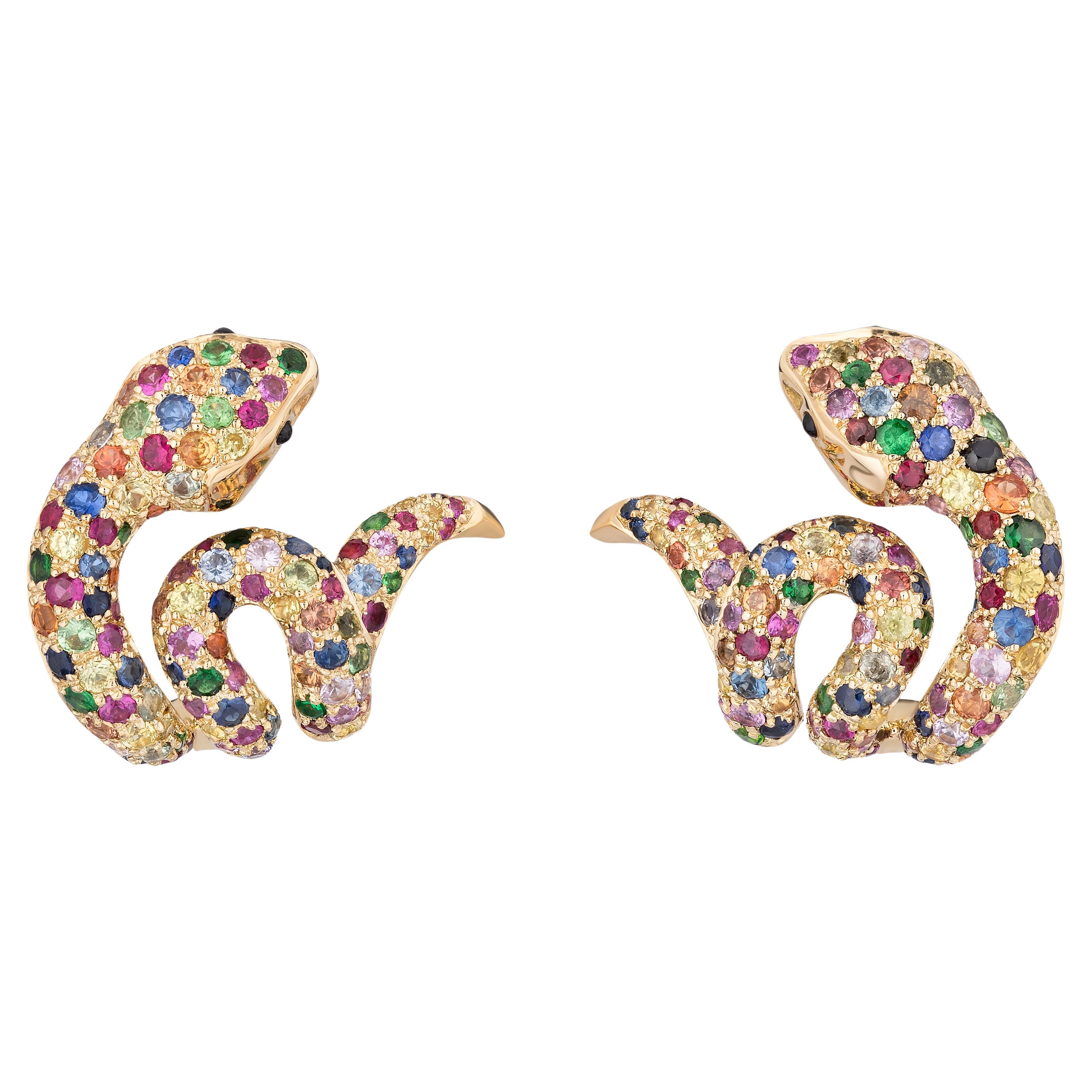 Goshwara Multi Sapphire & Onyx Snake Earrings For Sale