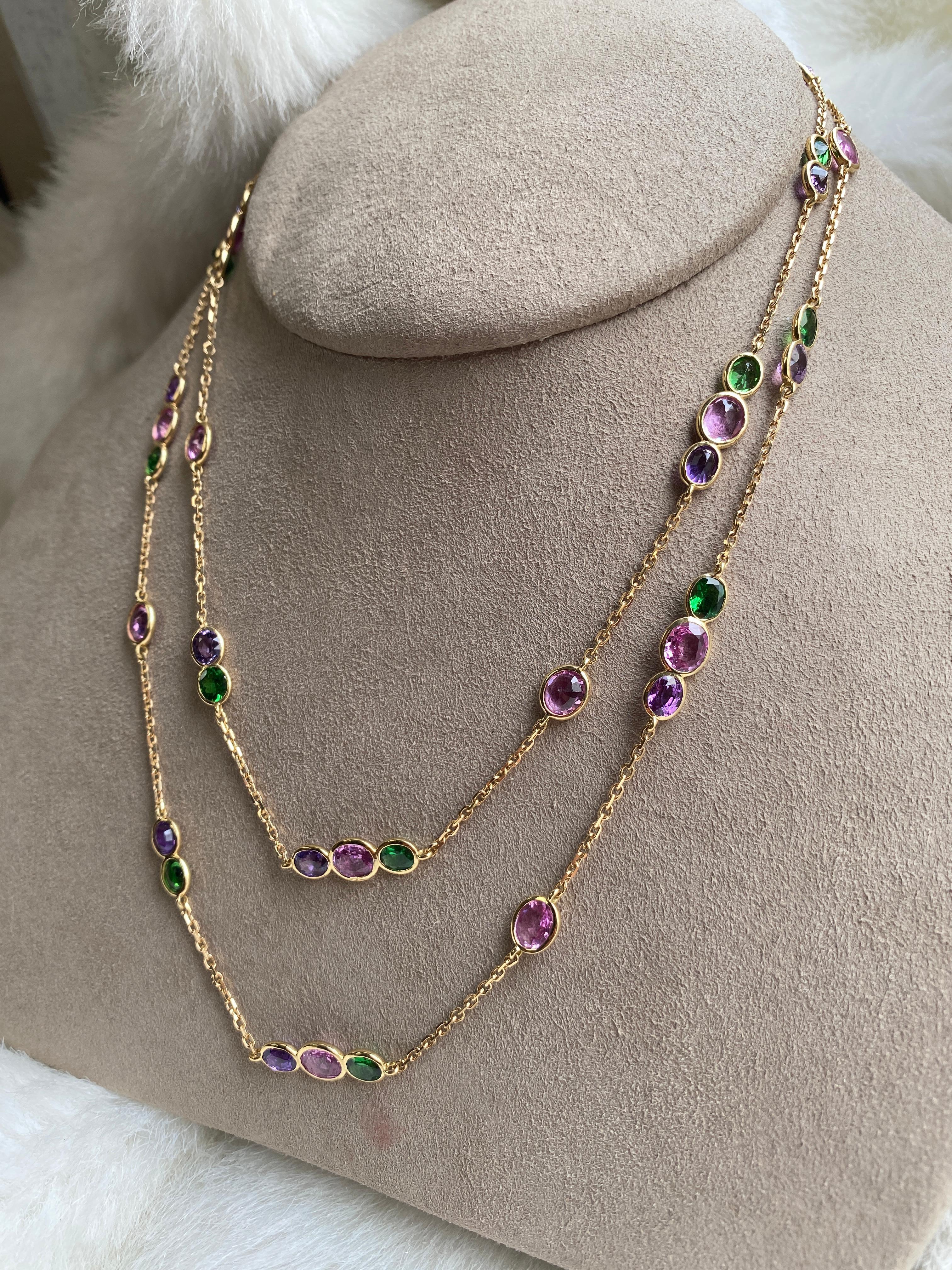 Round Cut Goshwara Multi Sapphire & Tsavorite Necklace For Sale