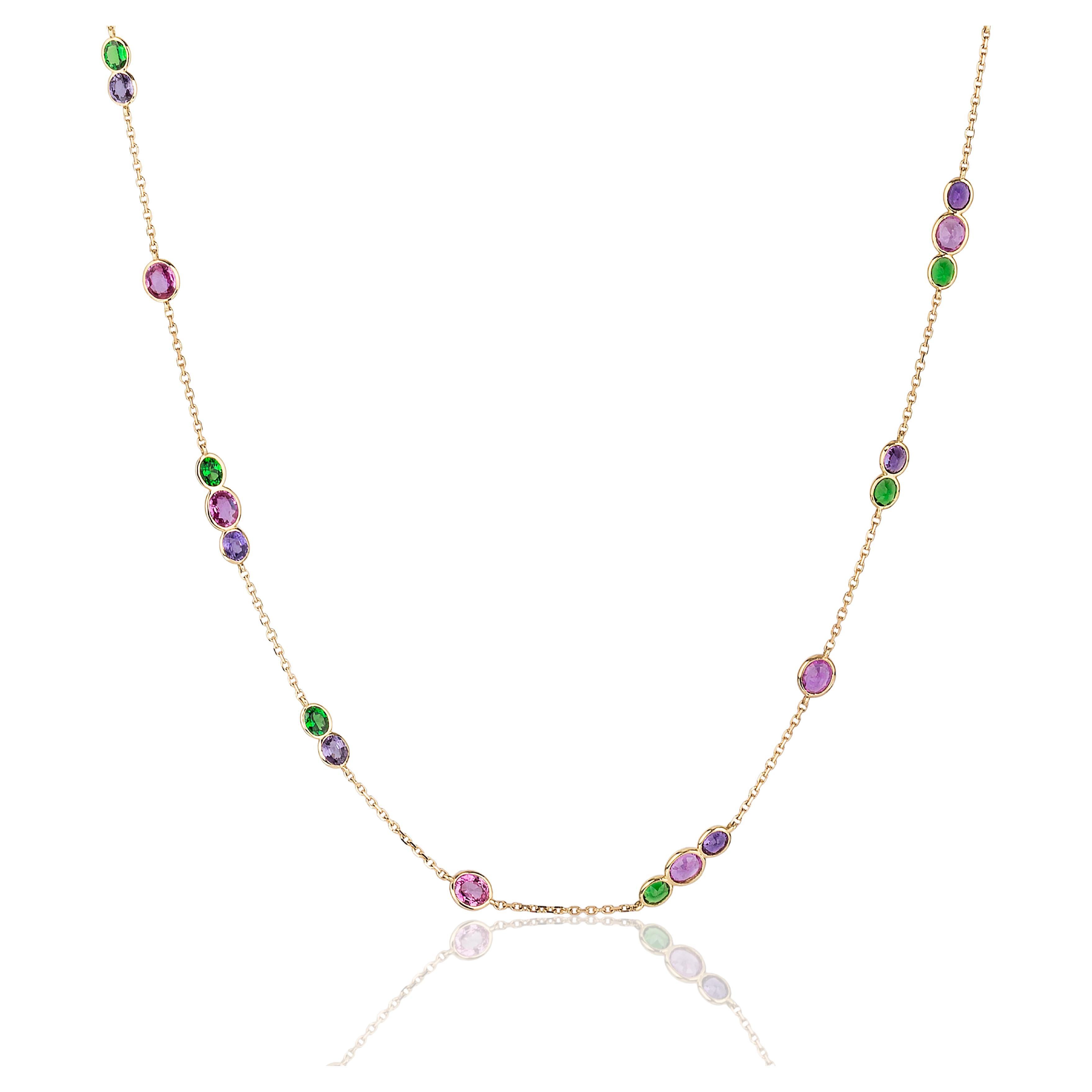 Goshwara Multi Sapphire & Tsavorite Necklace For Sale